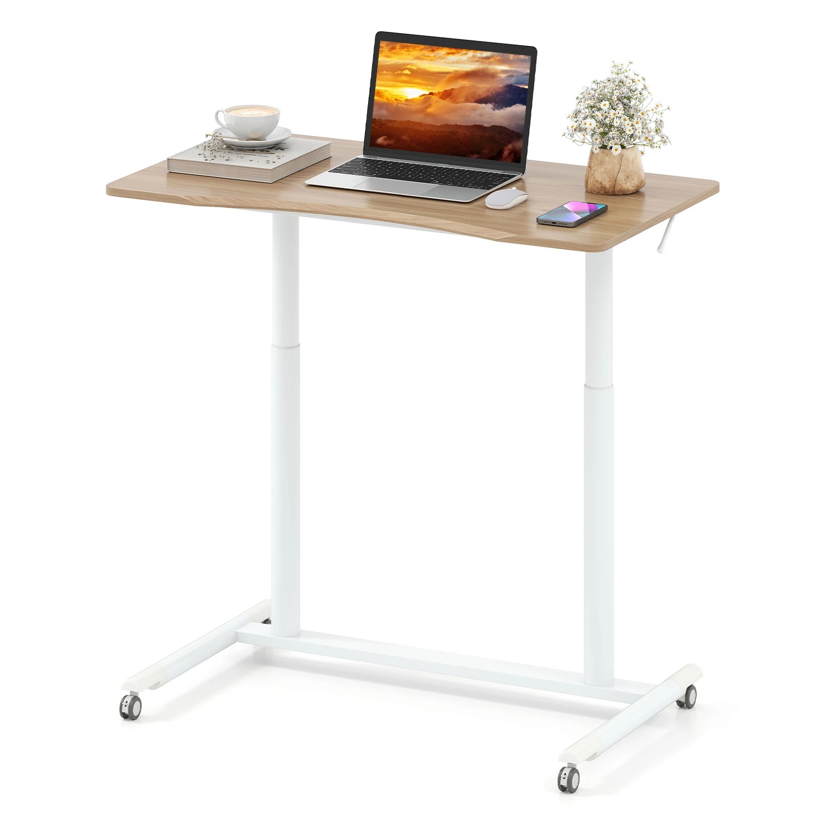 4 Costway Mobile Standing Desk C-Shaped Stand Desk w/Adjustable Height Computer Workstation - Natural, 4 of 4