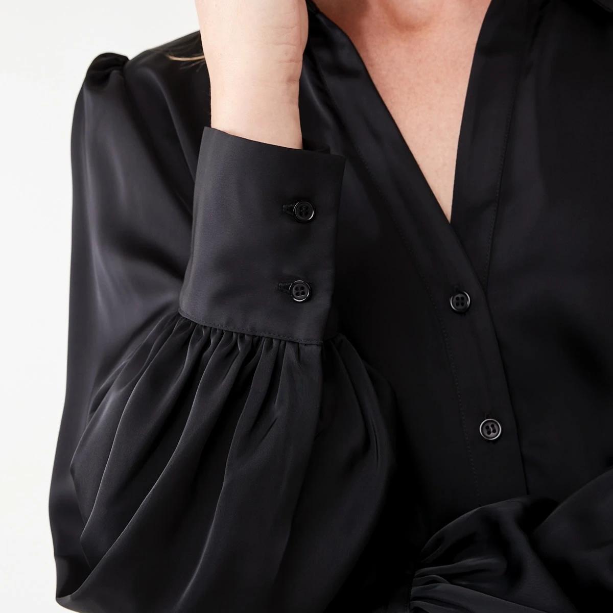 6 Long Sleeve Satin Shirt Black, 6 of 6