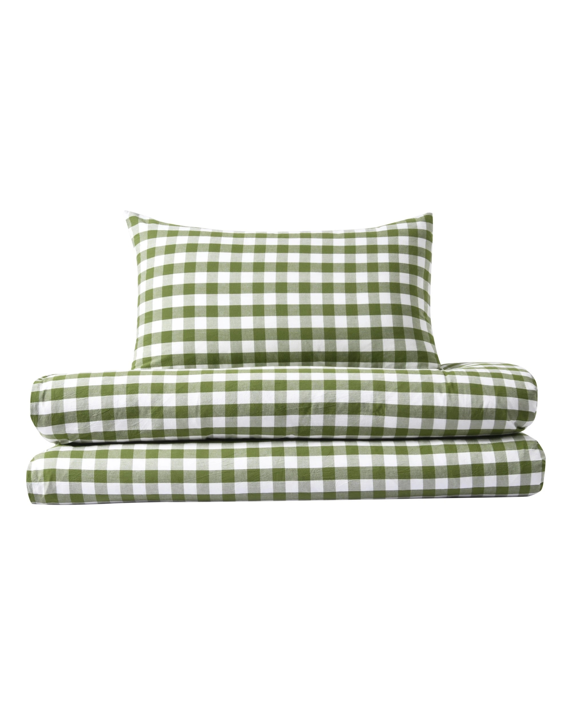 4 Dreamaker Lola Yarn Dyed Washed Cotton Gingham Quilt Cover Set - King Single Bed - Olive, 4 of 5