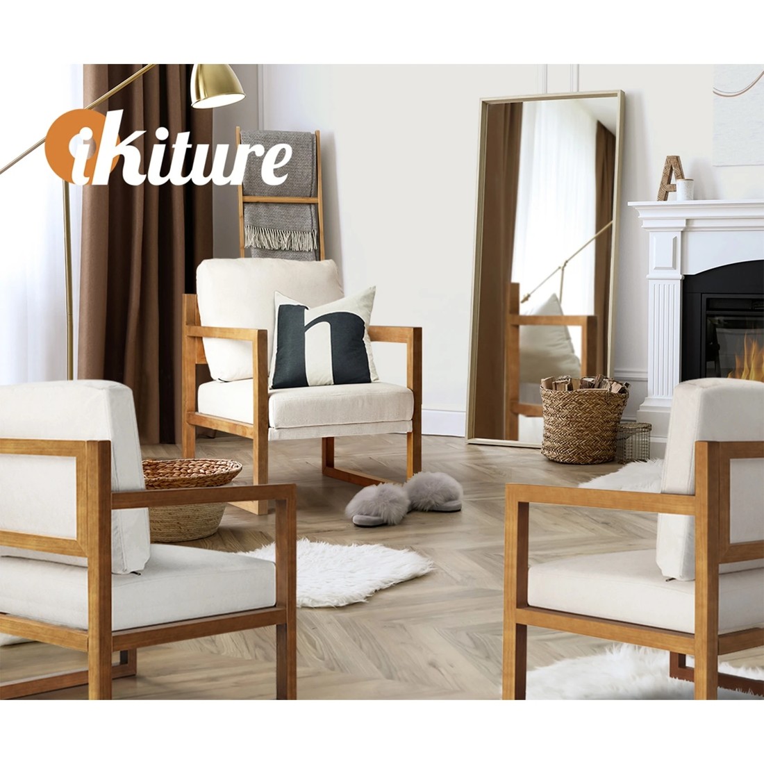 6 Oikiture 2x Armchair Lounge Sofa Chair Fabric Accent Chair Tub Armchairs Couches - Beige, 6 of 10