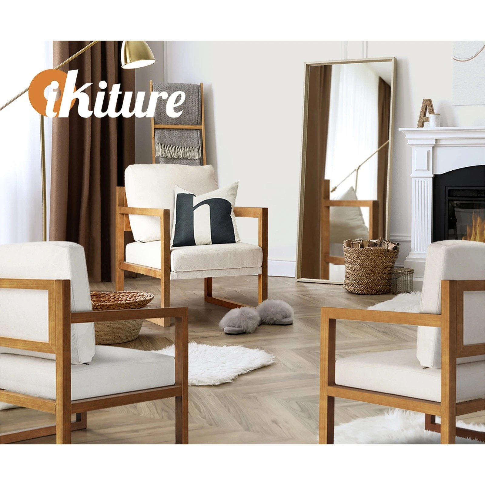 6 Oikiture 2x Armchair Lounge Sofa Chair Fabric Accent Chair Tub Armchairs Couches - Beige, 6 of 10