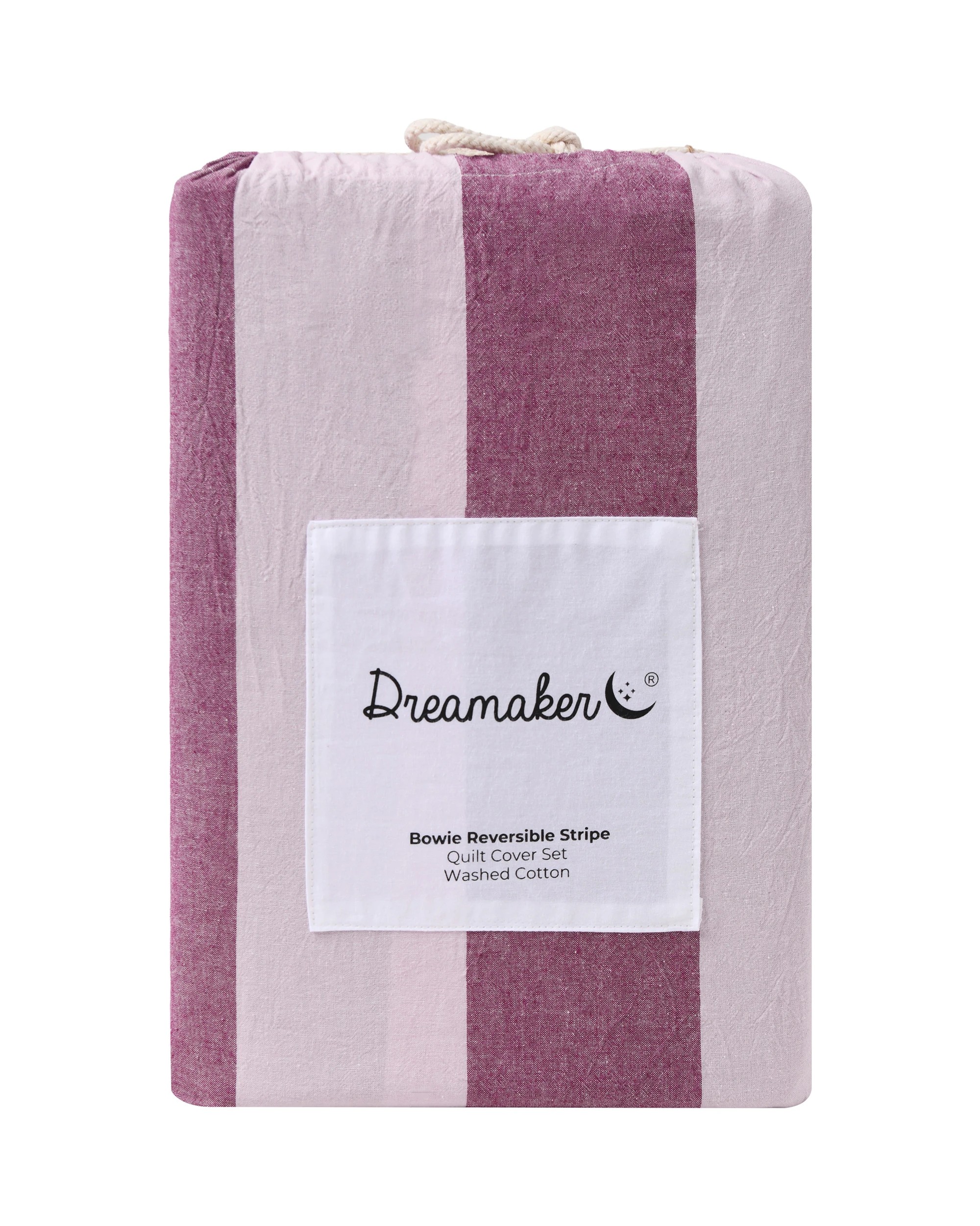 6 Dreamaker Bowie Washed Cotton Yarn Dyed Stripe Quilt Cover Set - Queen Bed - Mauve/Cherry, 6 of 6