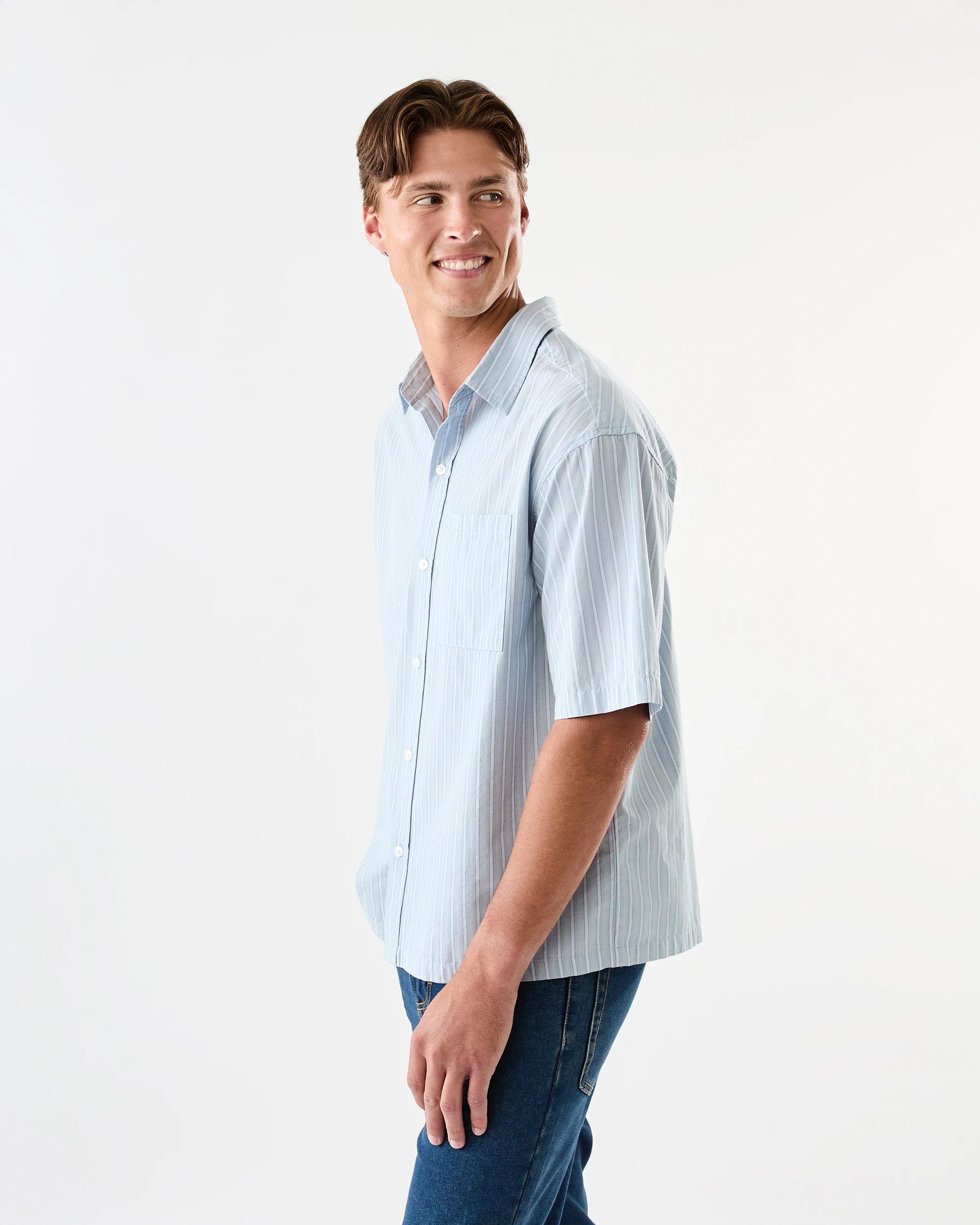 2 Short Sleeve Boxy Poplin Stripe Shirt Blu Stripe, 2 of 7
