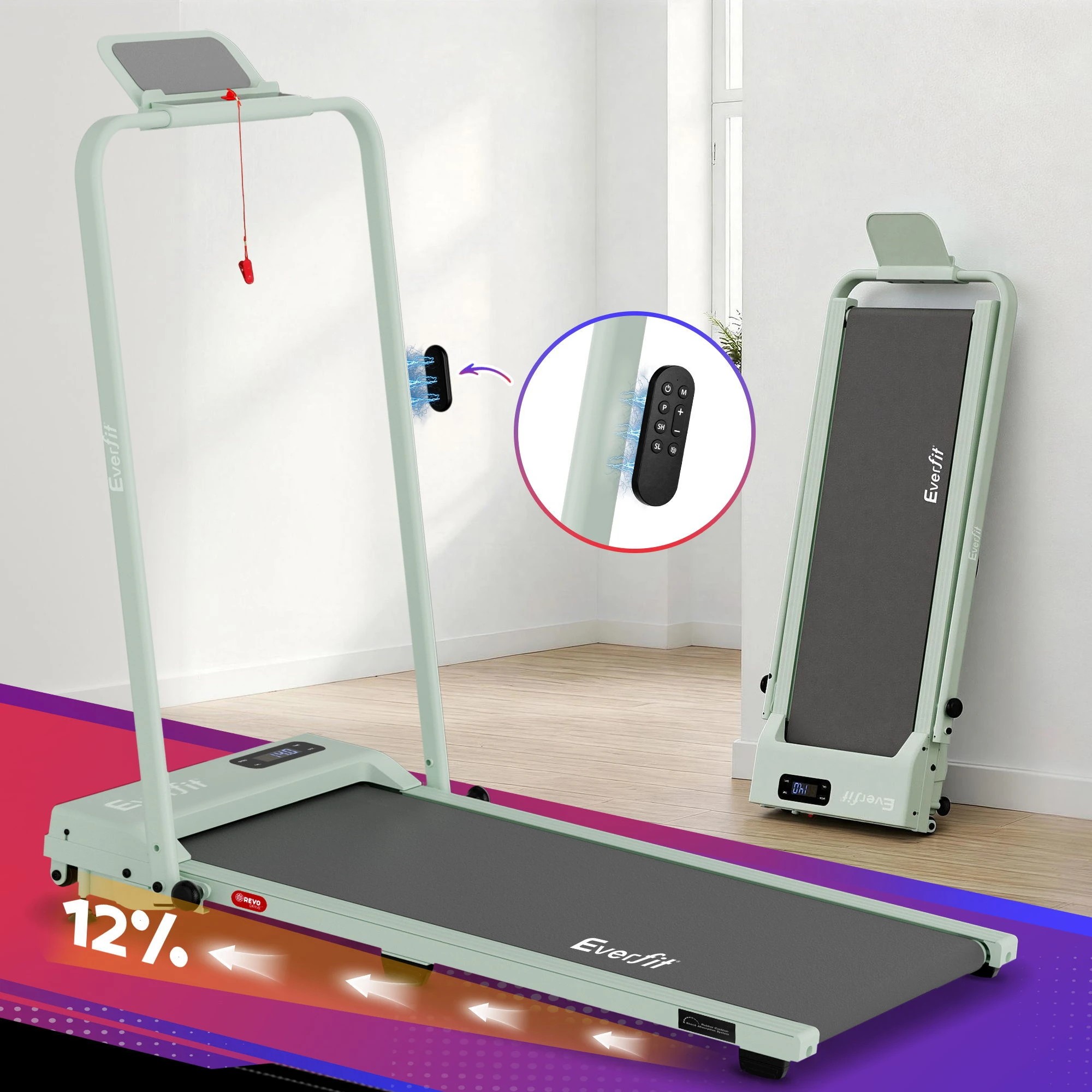 10 Everfit 3 in 1 Walking Pad Treadmill 12% Incline Under Desk Foldable for Home - Green, 10 of 10