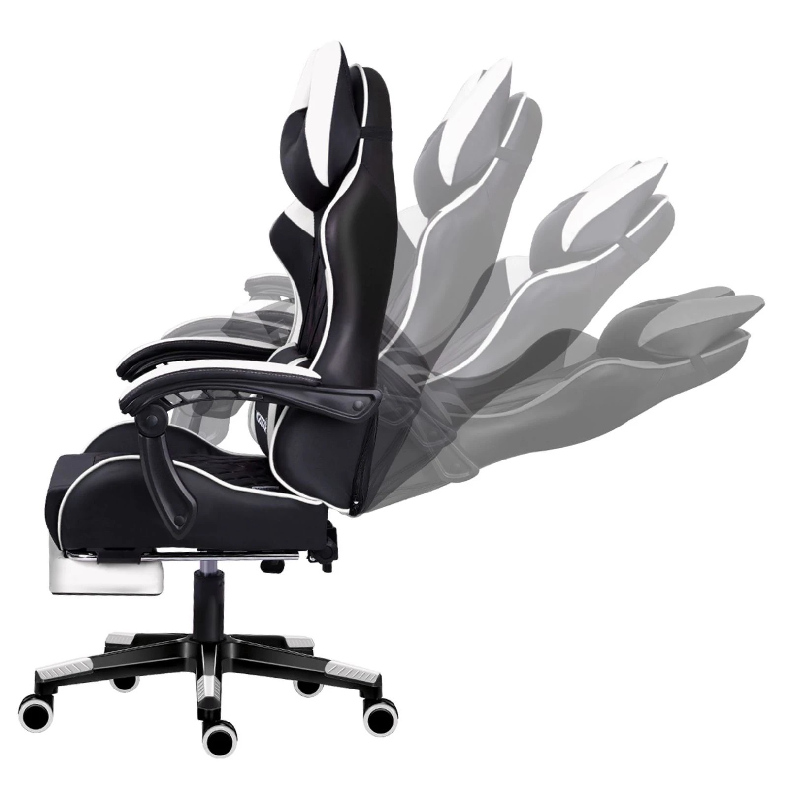 5 Alfordson Gaming Chair Office Racer Large Lumbar Cushion Footrest Seat Leather - White, 5 of 10