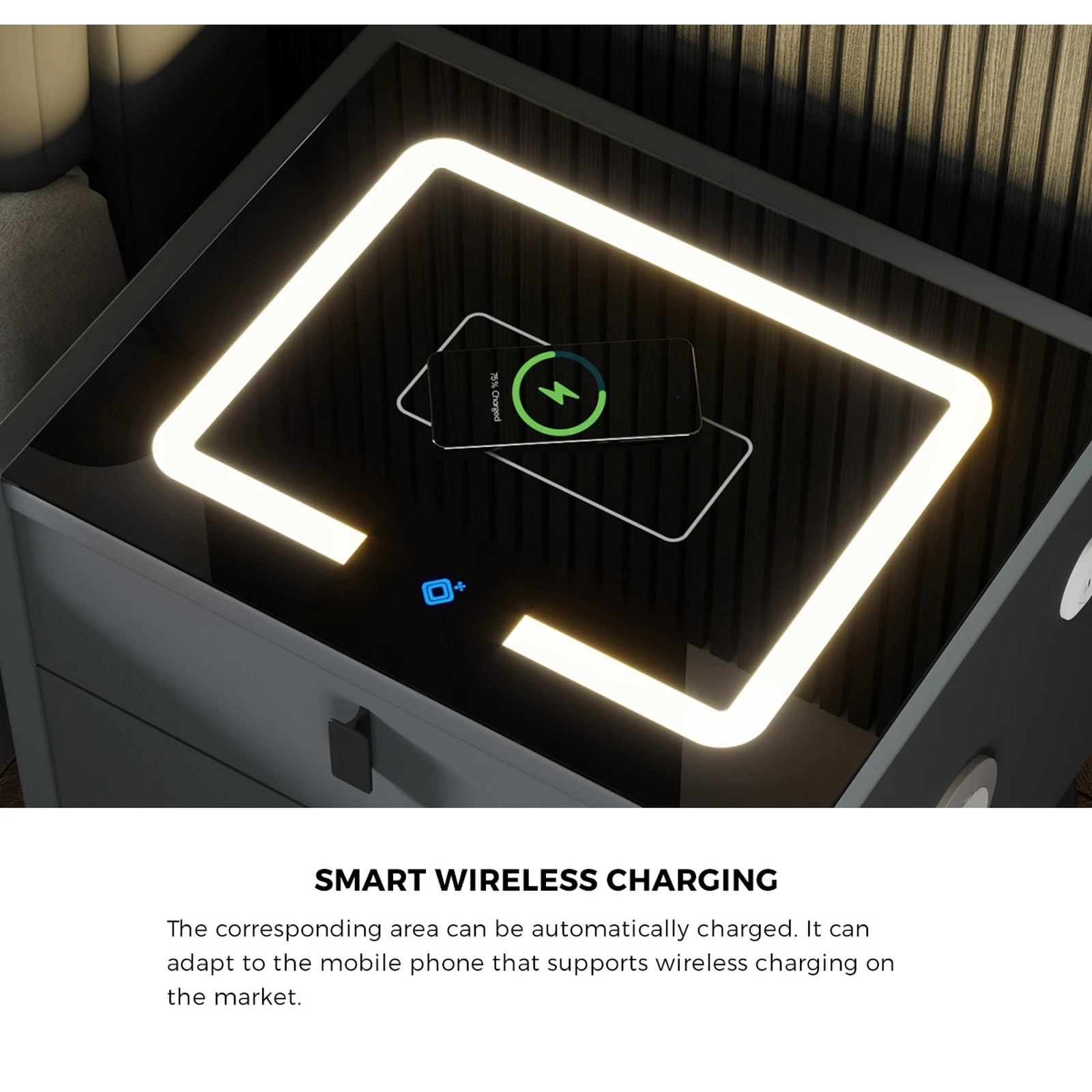 4 Oikiture Smart Bedside Table Wireless Charging Led 2 Drawers Nightstand
 - Grey, 4 of 10