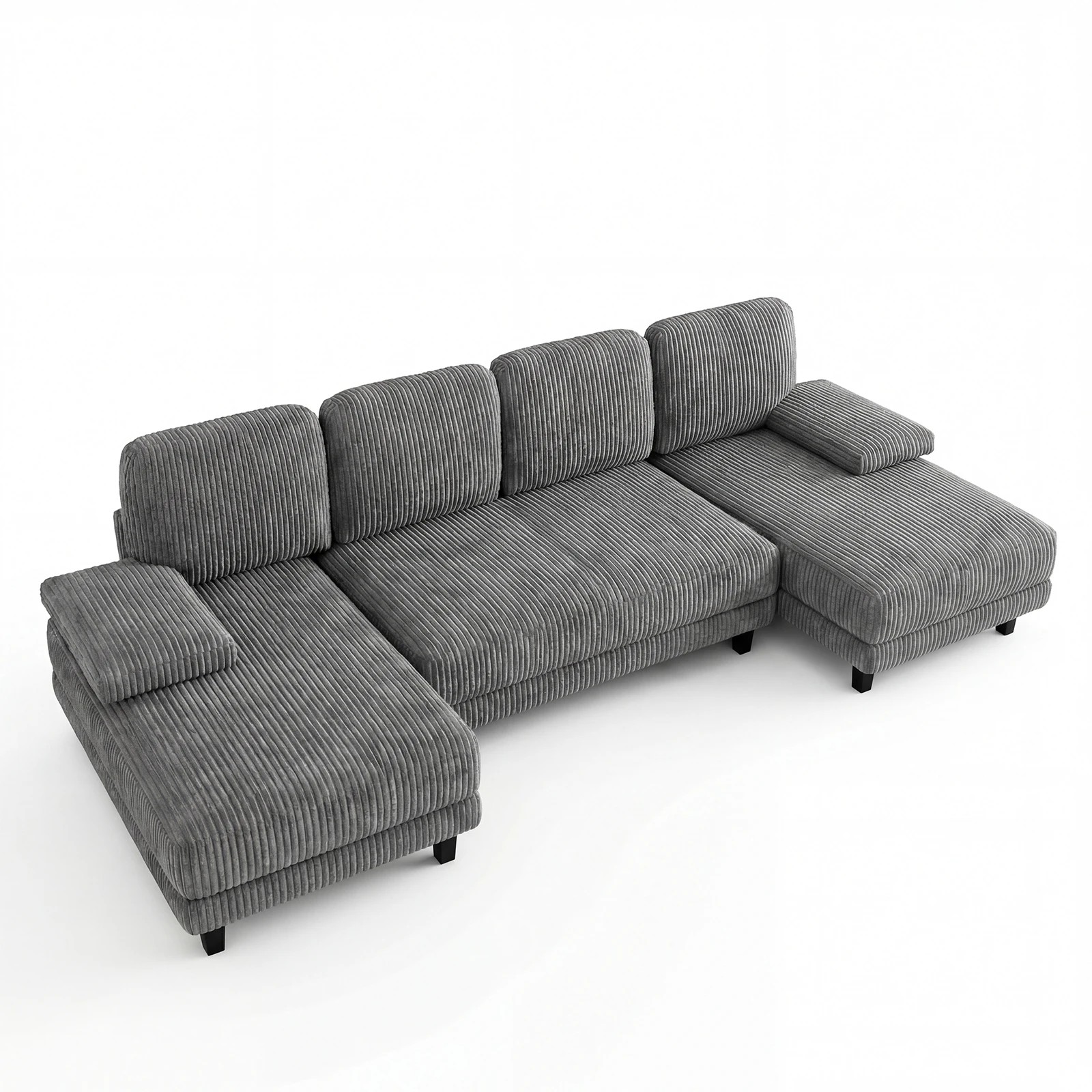1 Advwin Sectiona Sofa 4-Seater Corduroy Fabric U Shape Couch 280cm - Grey, 1 of 9