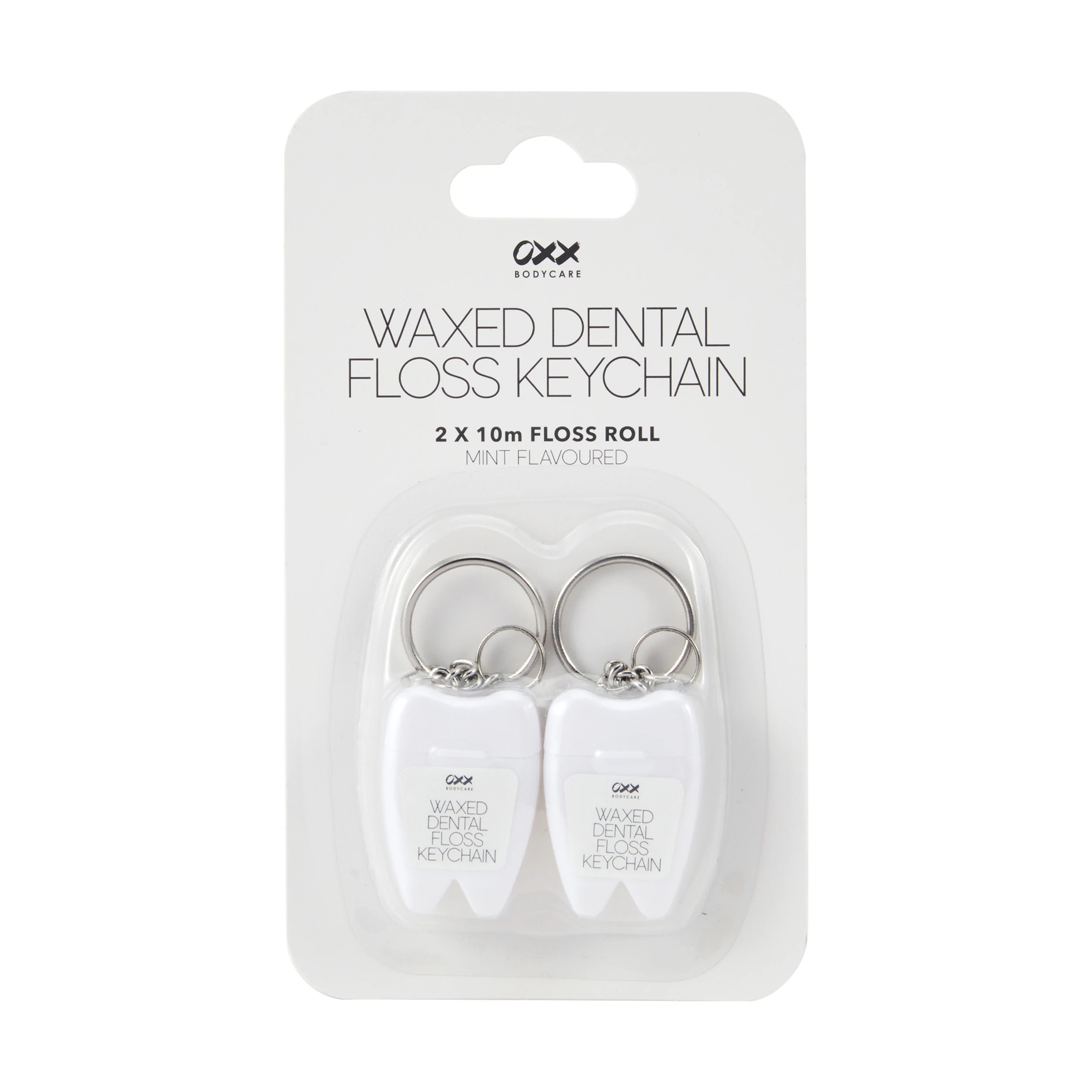 1 OXX Bodycare 2 Pack Waxed Dental Floss Keychains - Mint Flavoured, 1 of 5