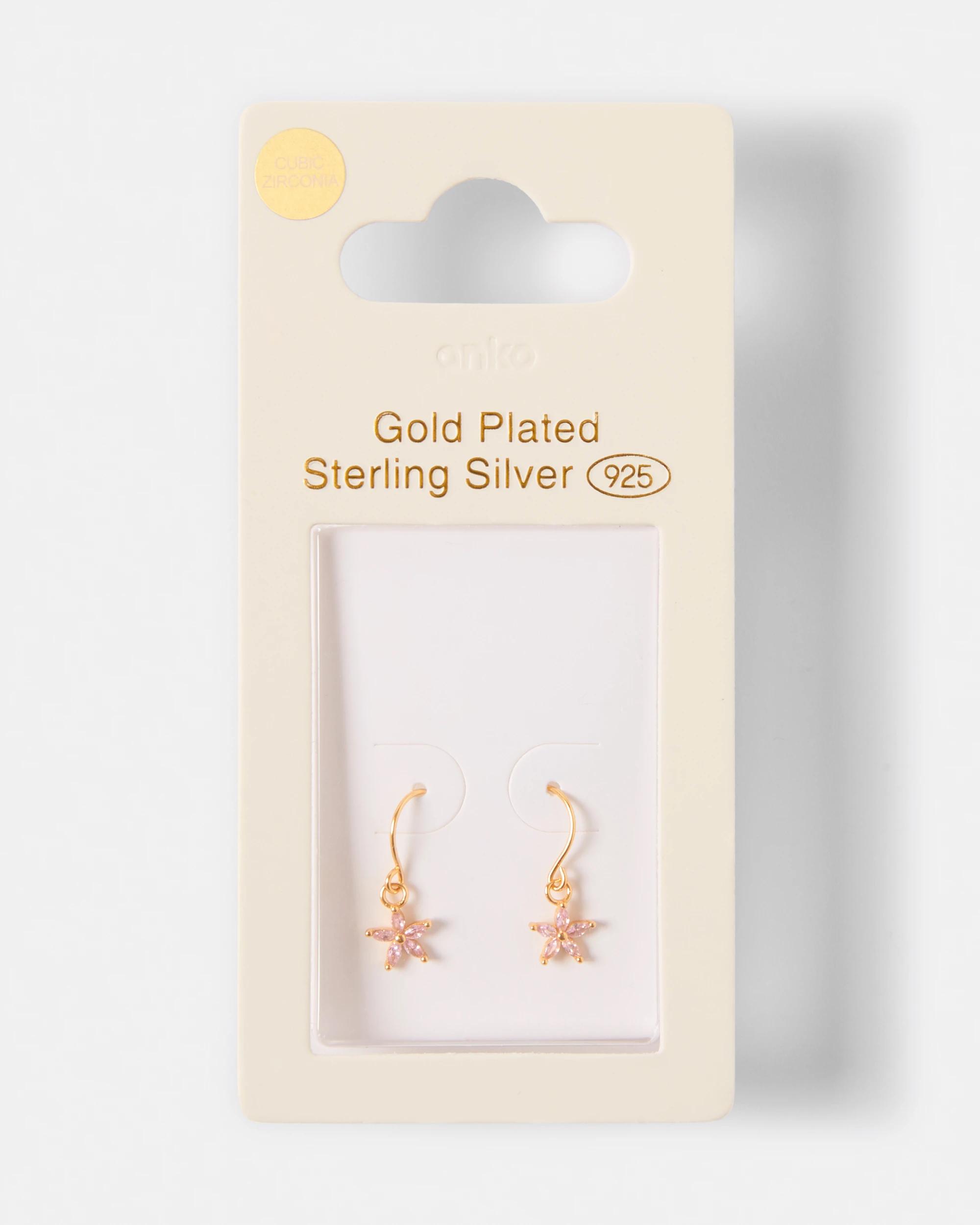 4 Gold Plated Sterling Silver 925 Cubic Zirconia Flower Huggie Earrings Gold, 4 of 4