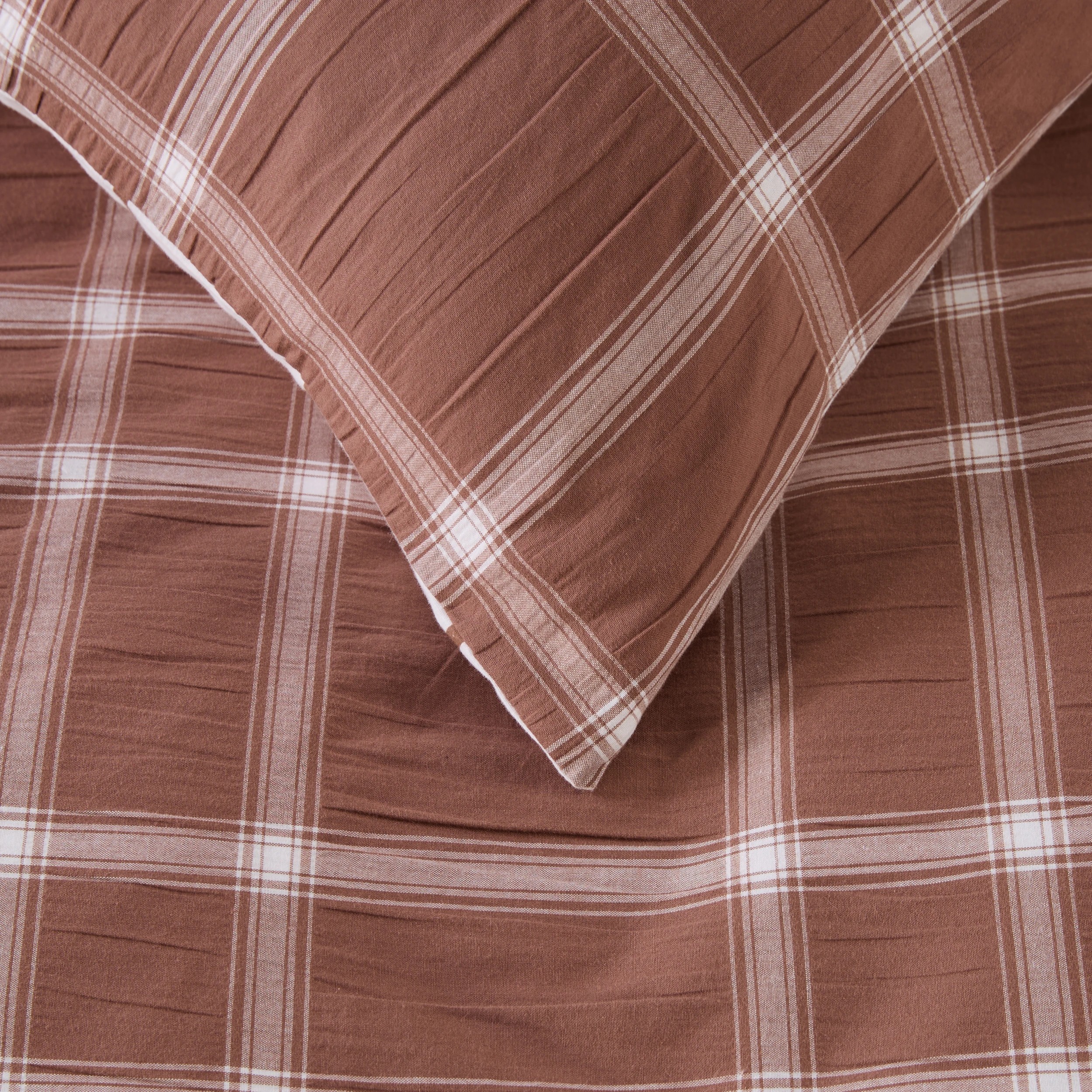 5 Check Cotton Reversible Quilt Cover Set - Double Bed, Mocha, 5 of 9