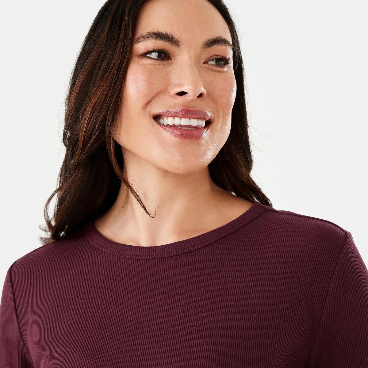5 Long Sleeve Rib Crew T-shirt Burgundy, 5 of 6