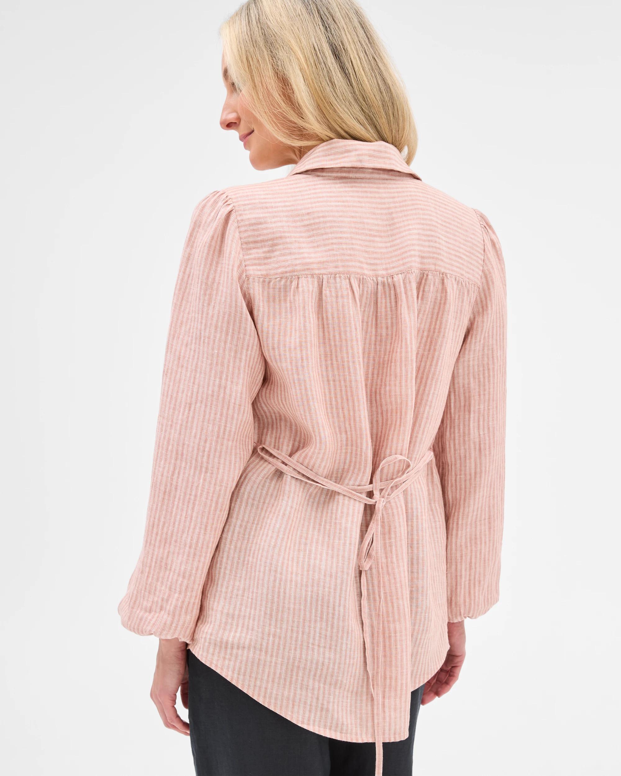 4 Target Maternity European Linen Popover Blouse PECAN STRIPE, 4 of 5