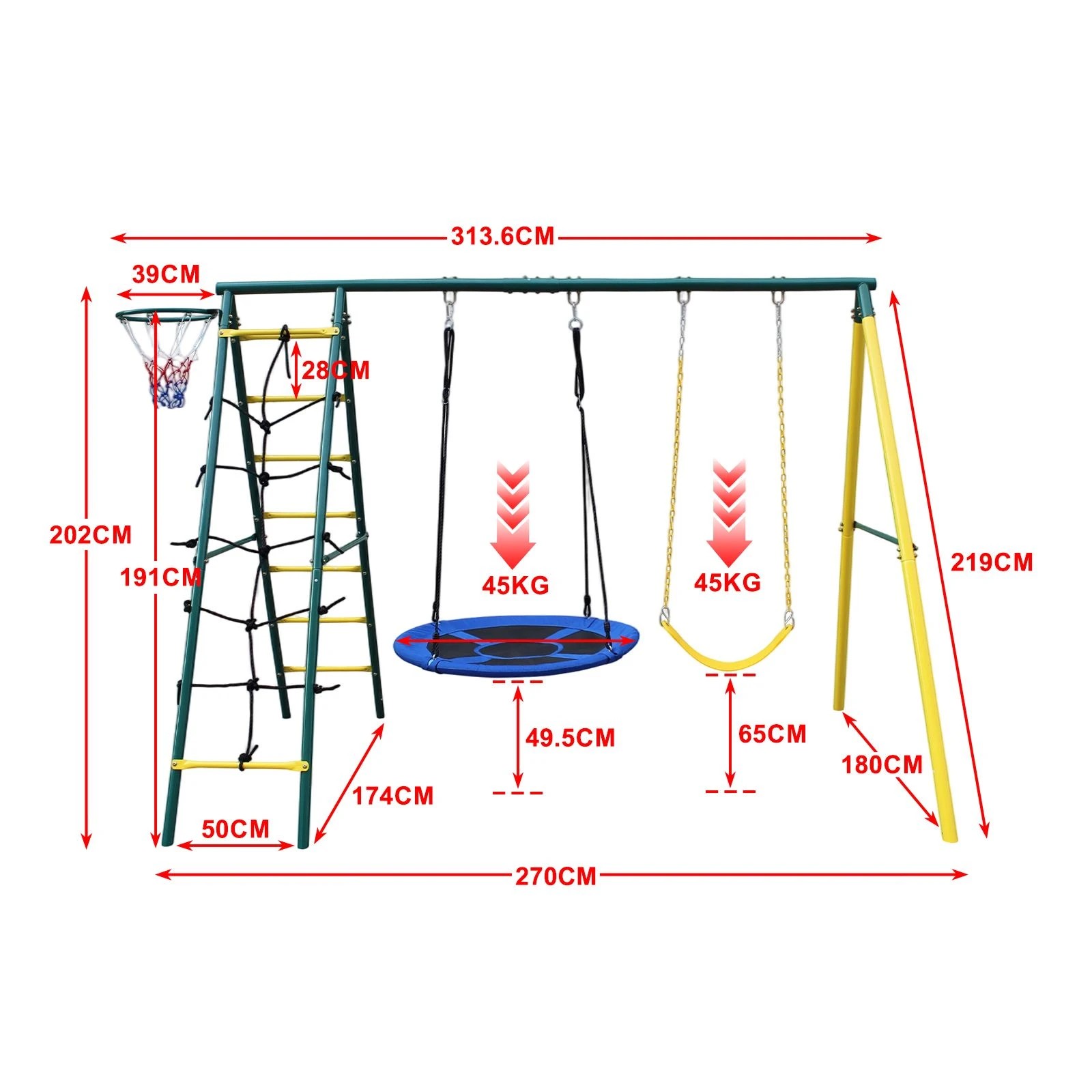 7 Ausway Outdoor Swing Set 5-in-1 Playground Equipment with Basketball Hoop, 7 of 7