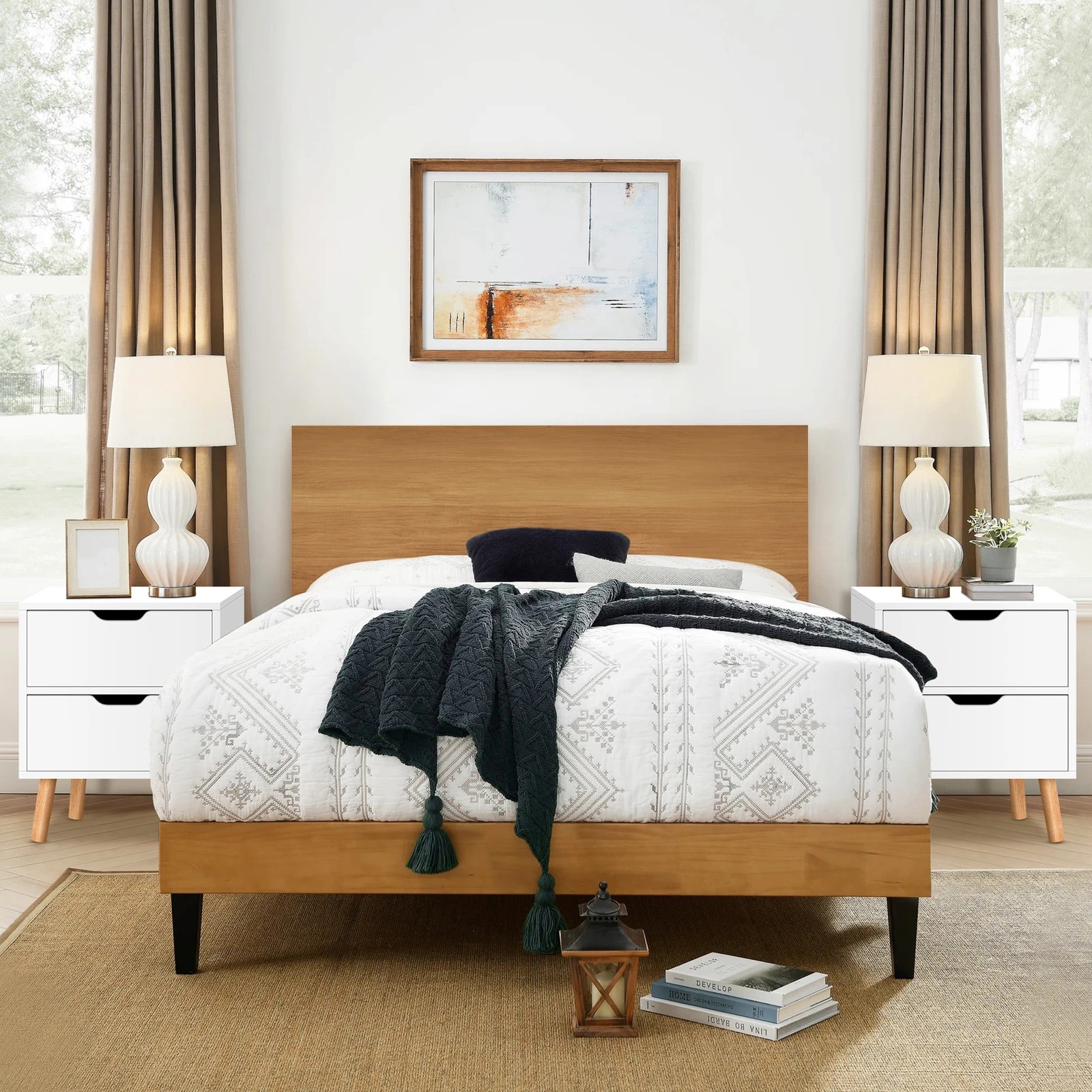 3 Alfordson 2x Bedside Table Nightstand Side Table 2 Drawers - White, 3 of 10