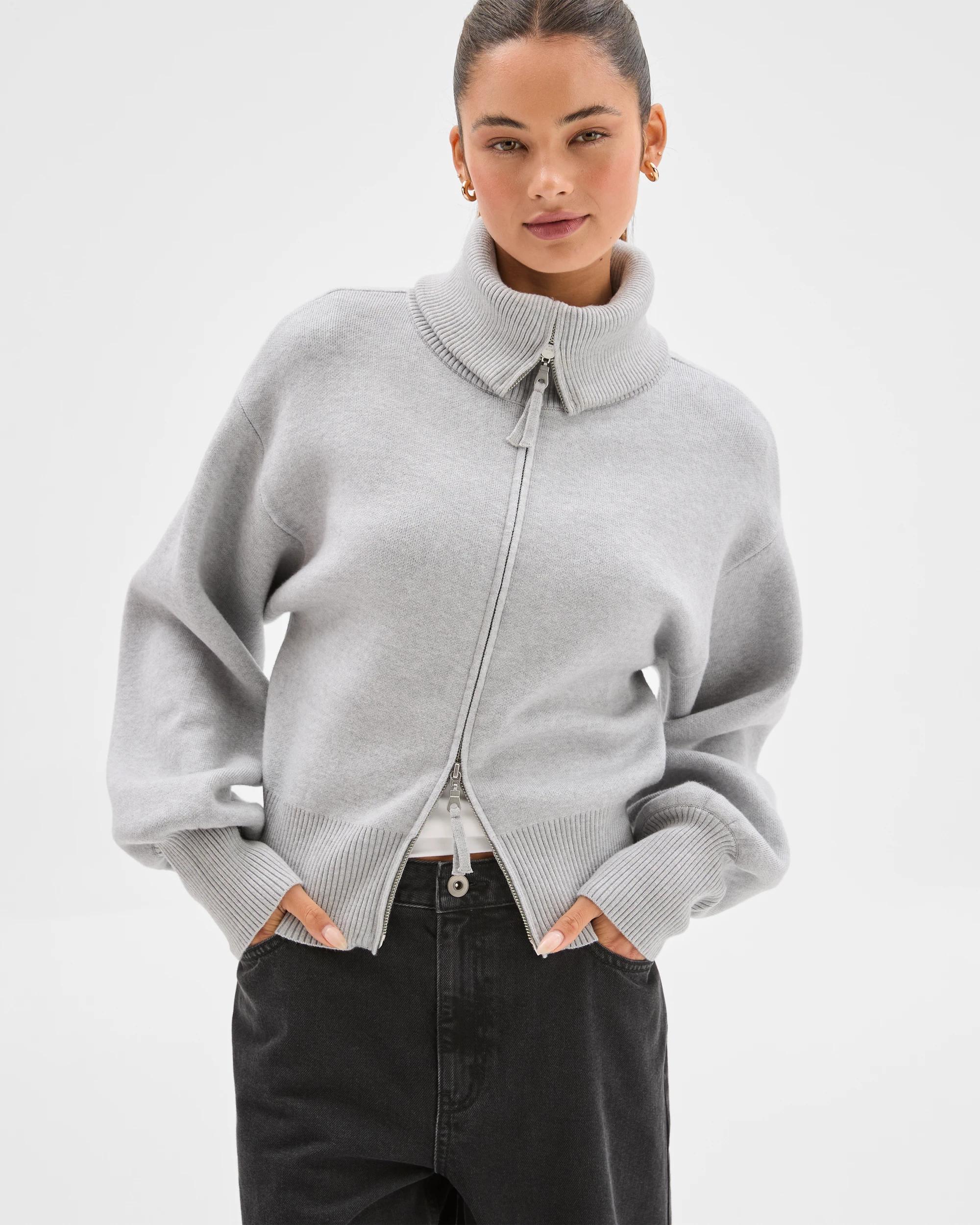 4 Lily Loves Long Cocoon Sleeve Zip Through Cardigan GREY, 4 of 8