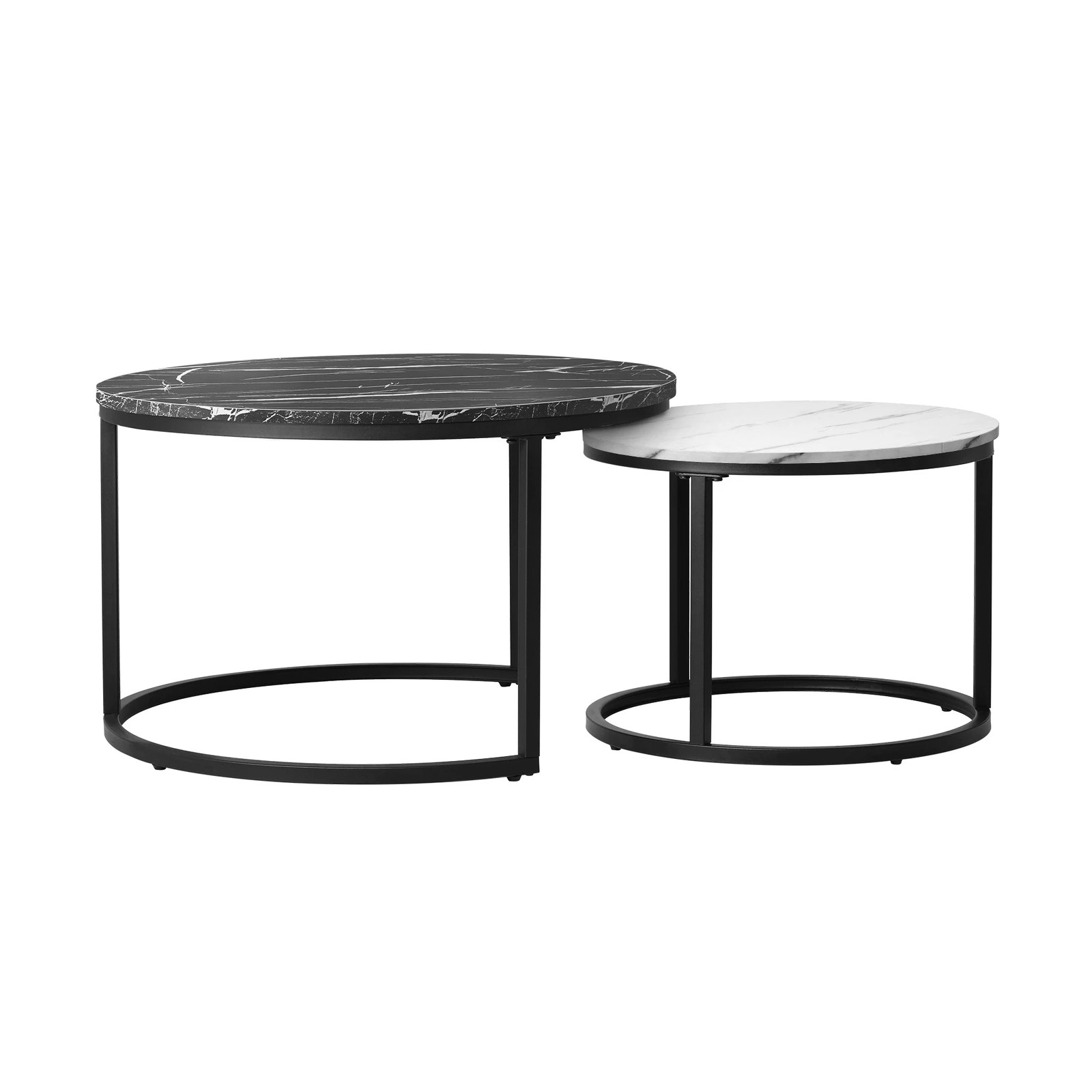9 Oikiture Set Of 2 Coffee Table Round Marble-like Nesting Side Tables
 - Multi, 9 of 10