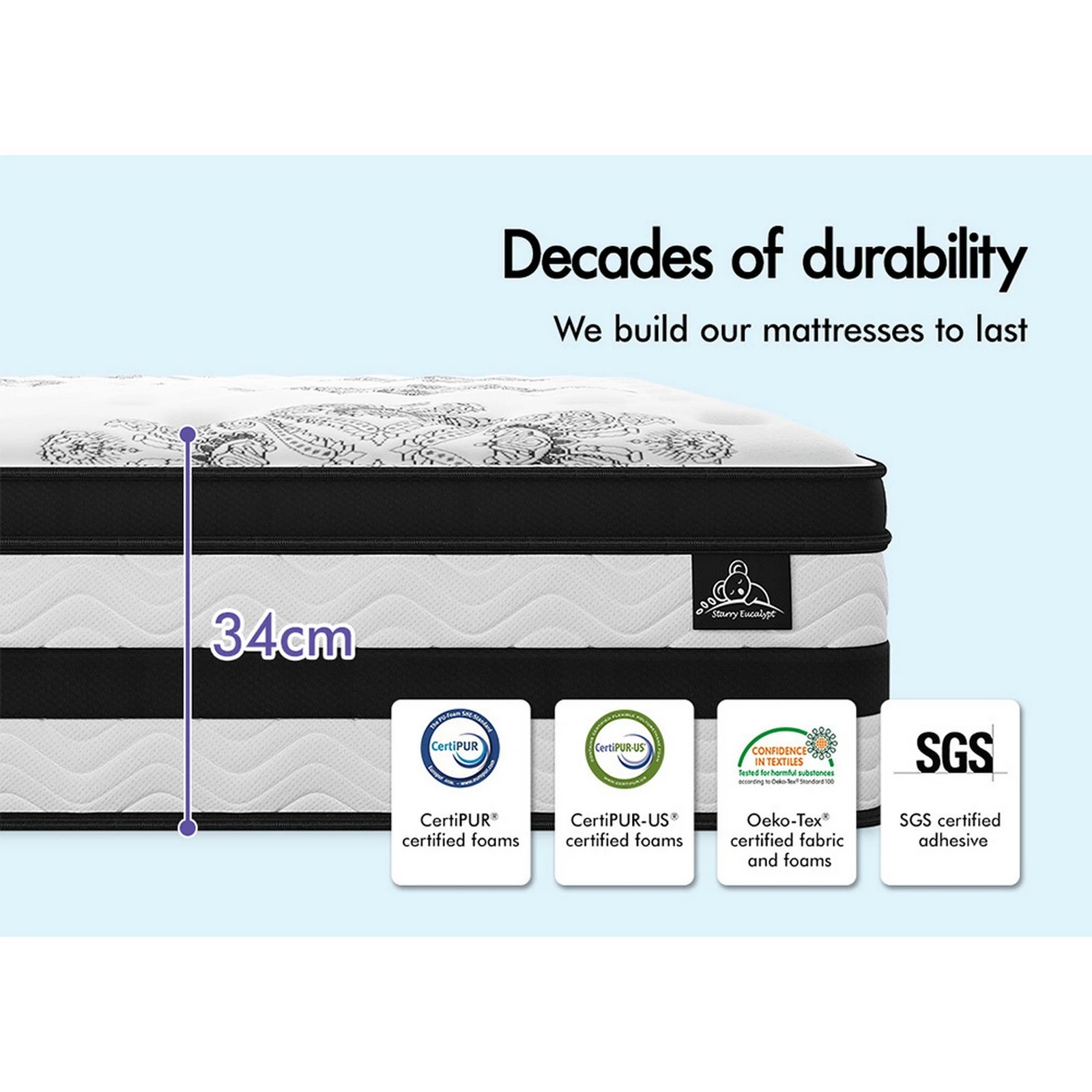 2 Starry Eucalypt Mattress Pocket Spring Latex Euro Top 34cm 5 zone - Queen Bed, 2 of 10