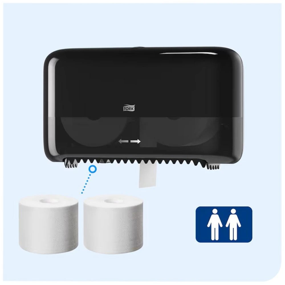 3 Tork Twin Mid-Size Toilet Roll Dispenser T7 Black, 3 of 5