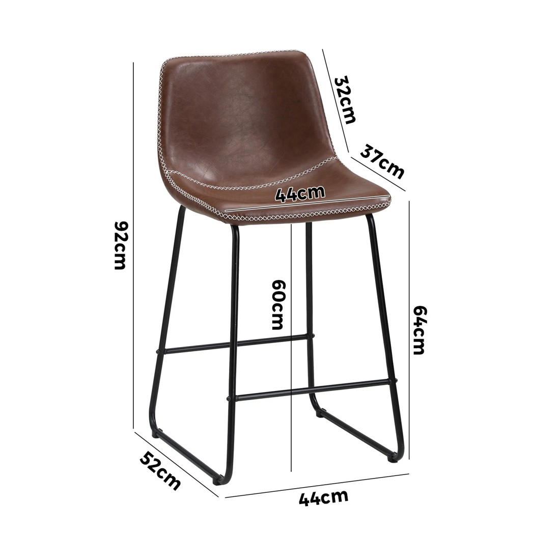 10 Oikiture 4x Bar Stools Kitchen Dining Chairs Leather Padded Stool
 - Brown, 10 of 10