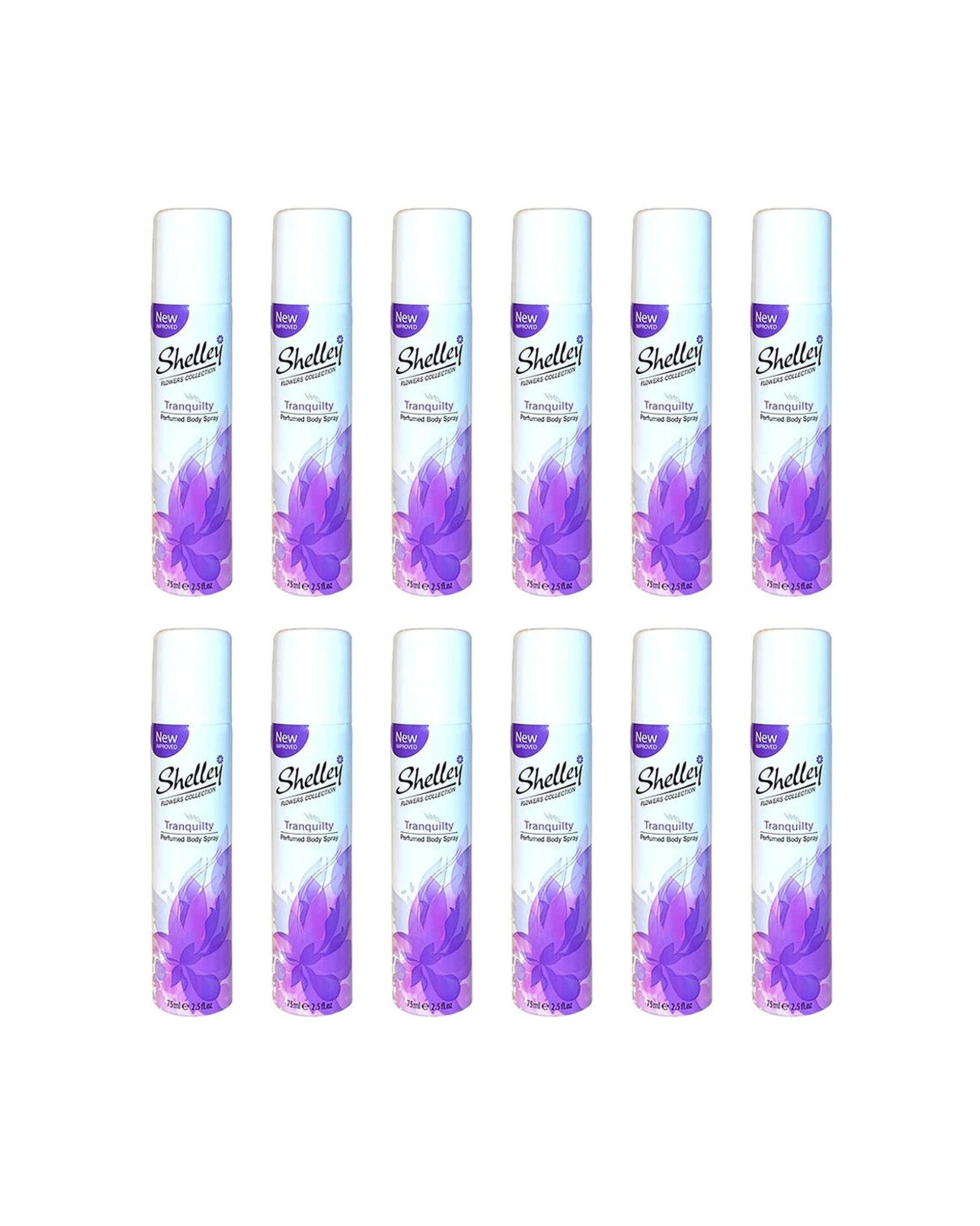 1 Shelley 12PK Deodorant Body Spray Tranquility All-Day Odour Control 75ml - Purple, 1 of 2