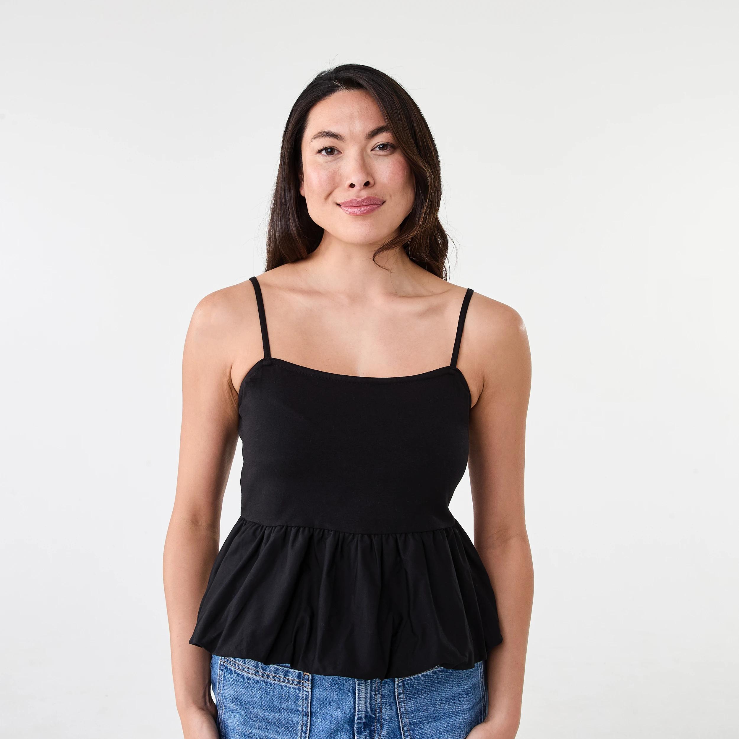 1 Sleeveless Bubble Hem Top Black, 1 of 6