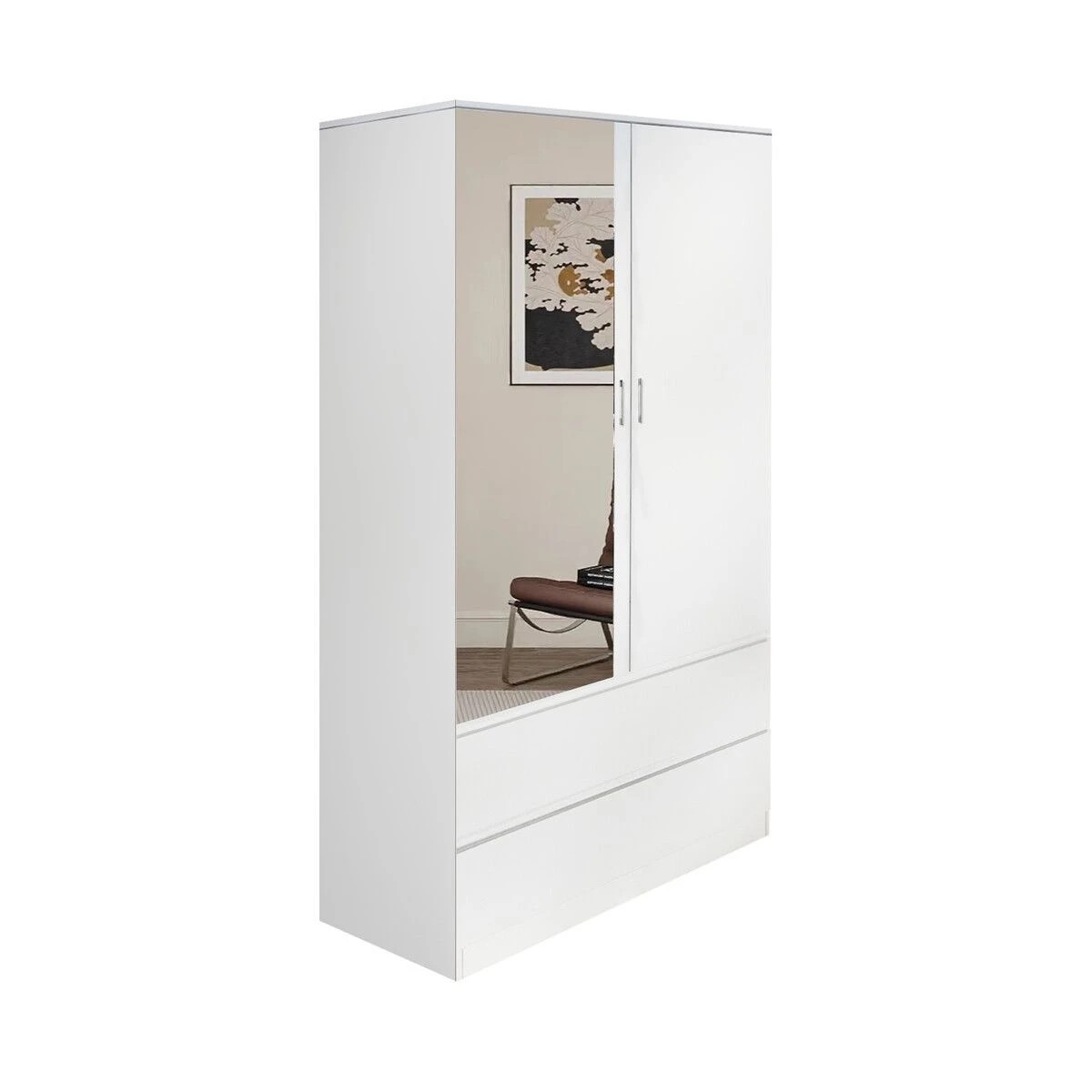 9 Ausway Wardrobe Cabinet Armoire Storage Shelves Organiser with Mirror, 9 of 9