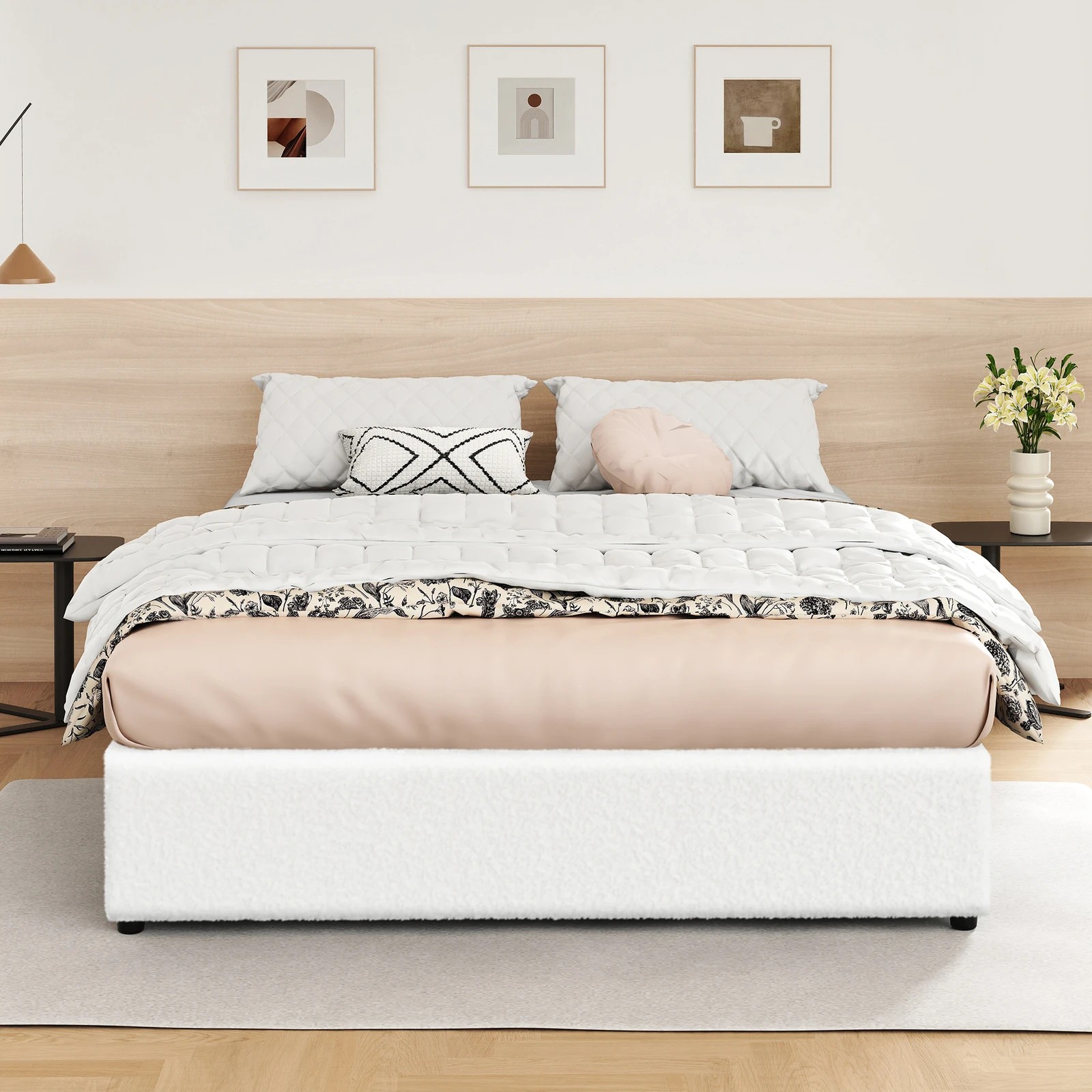 4 Alfordson Bed Frame King Size Gas Lift Storage Mattress Base Boucle Barlow - White, 4 of 10