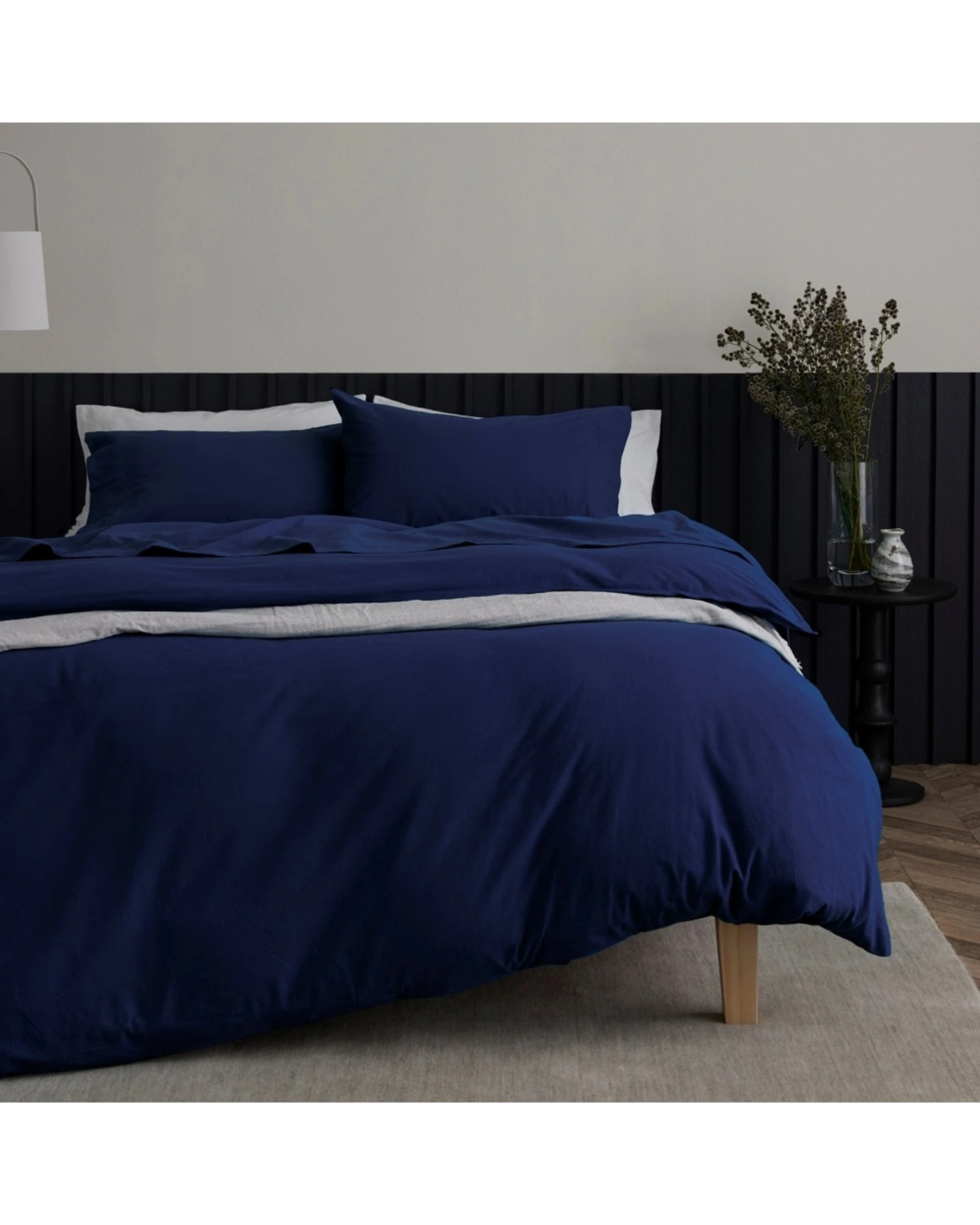 1 Bedding Co Organic Cotton Flannelette Quilt Cover Set Navy - Single Bed - Blue, 1 of 5