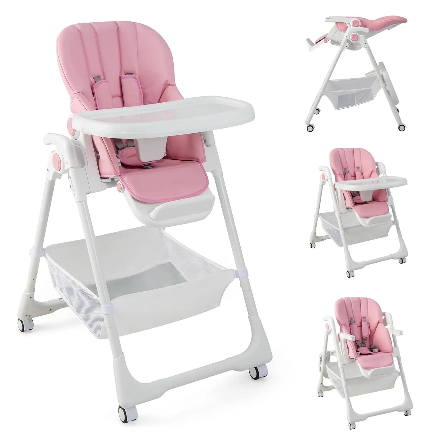 1 Costway High Chair Portable Dining Seat Pink, 1 of 2