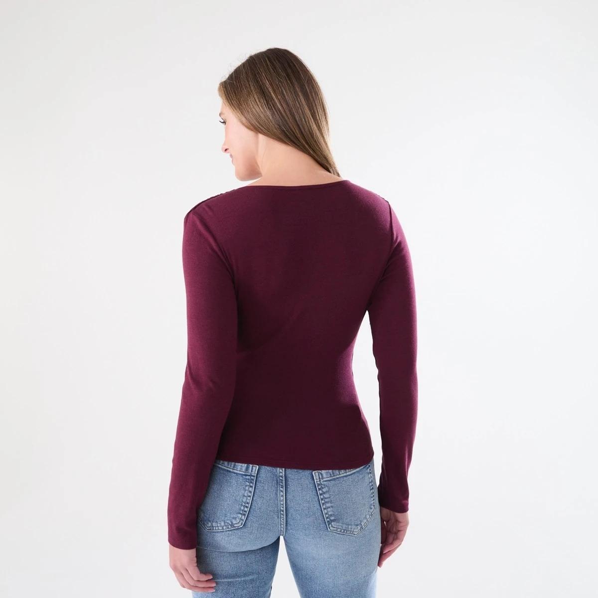 3 Long Sleeve Ruched Wrap Top Burgundy, 3 of 5
