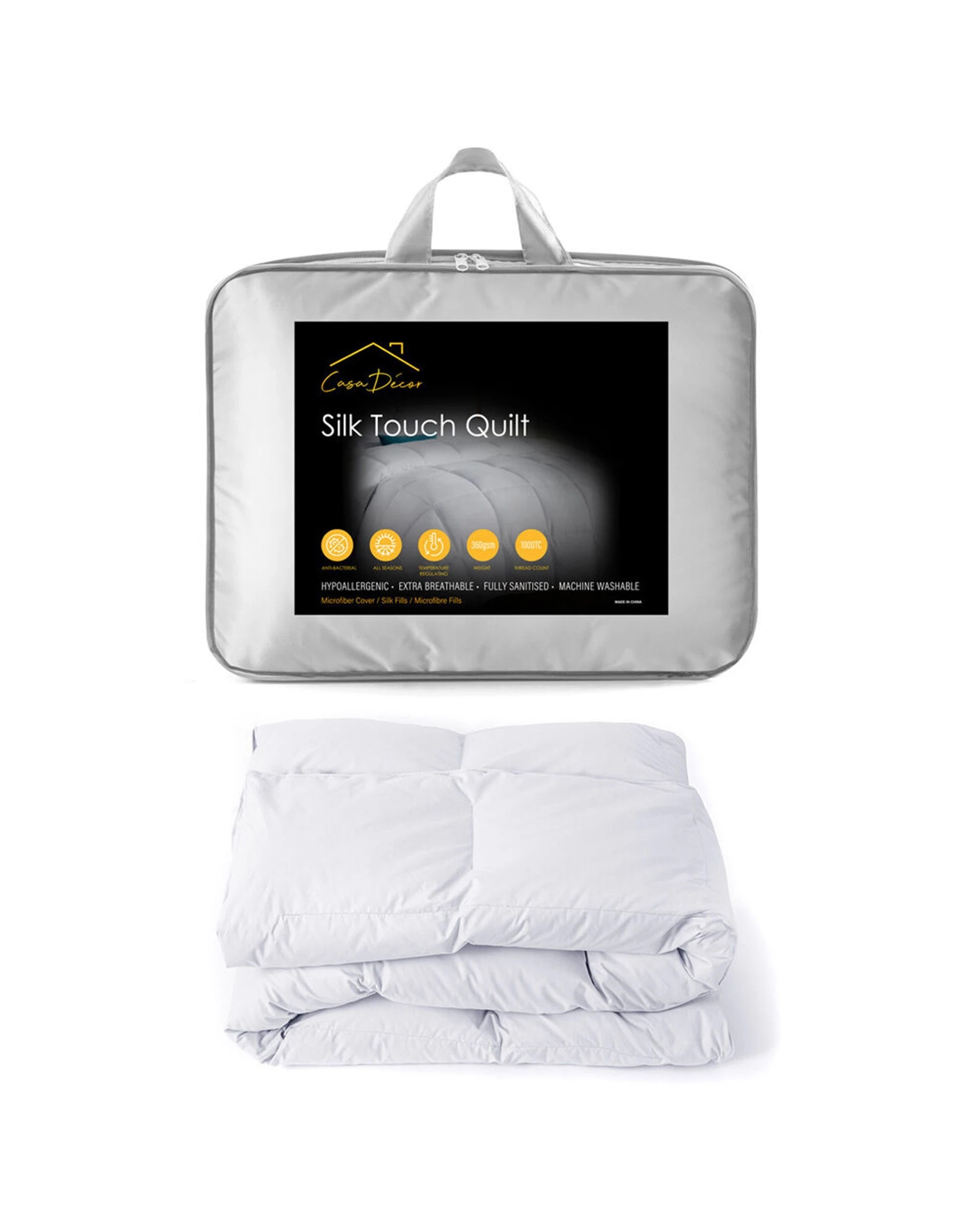 5 Casa Decor Silk Touch Quilt 360GSM All Seasons Antibacterial Hypoallergenic - Single Bed - White, 5 of 5