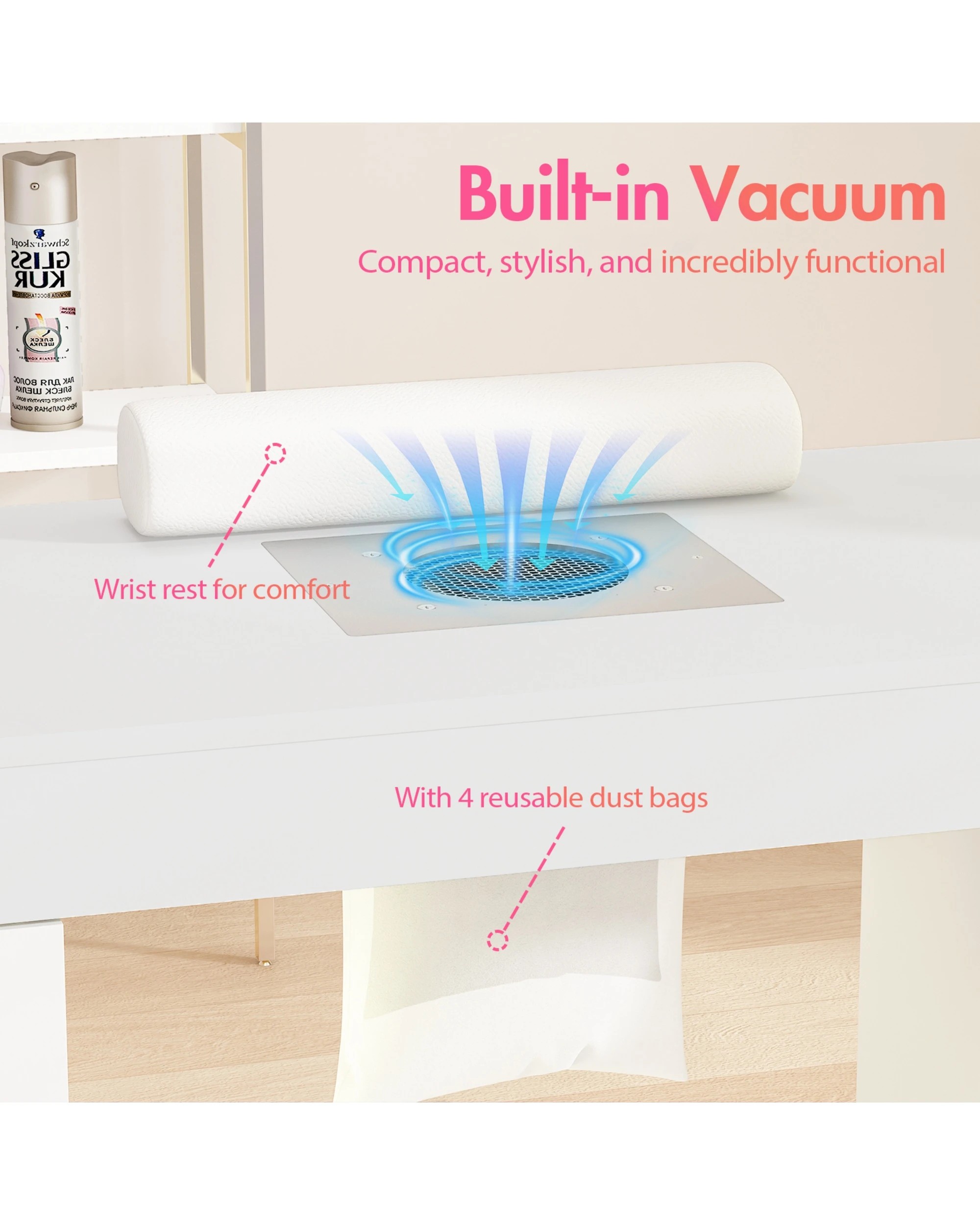 6 Advwin Manicure Table With Led Light Display Cabinet Dust Collector, 6 of 8