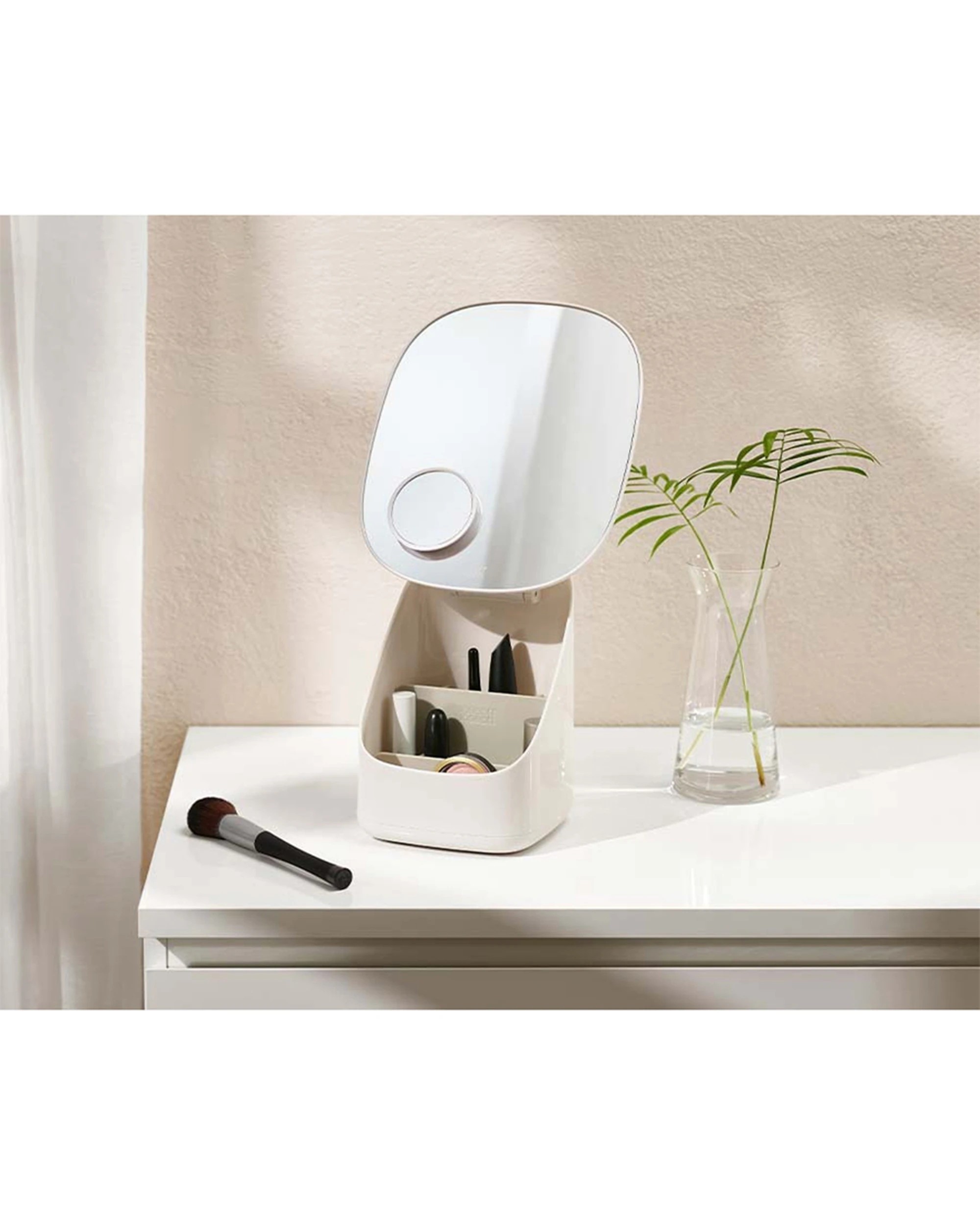 2 Joseph Joseph Viva Pedestal Mirror With Cosmetic Storage Adjustable Angle - Shell - White, 2 of 6