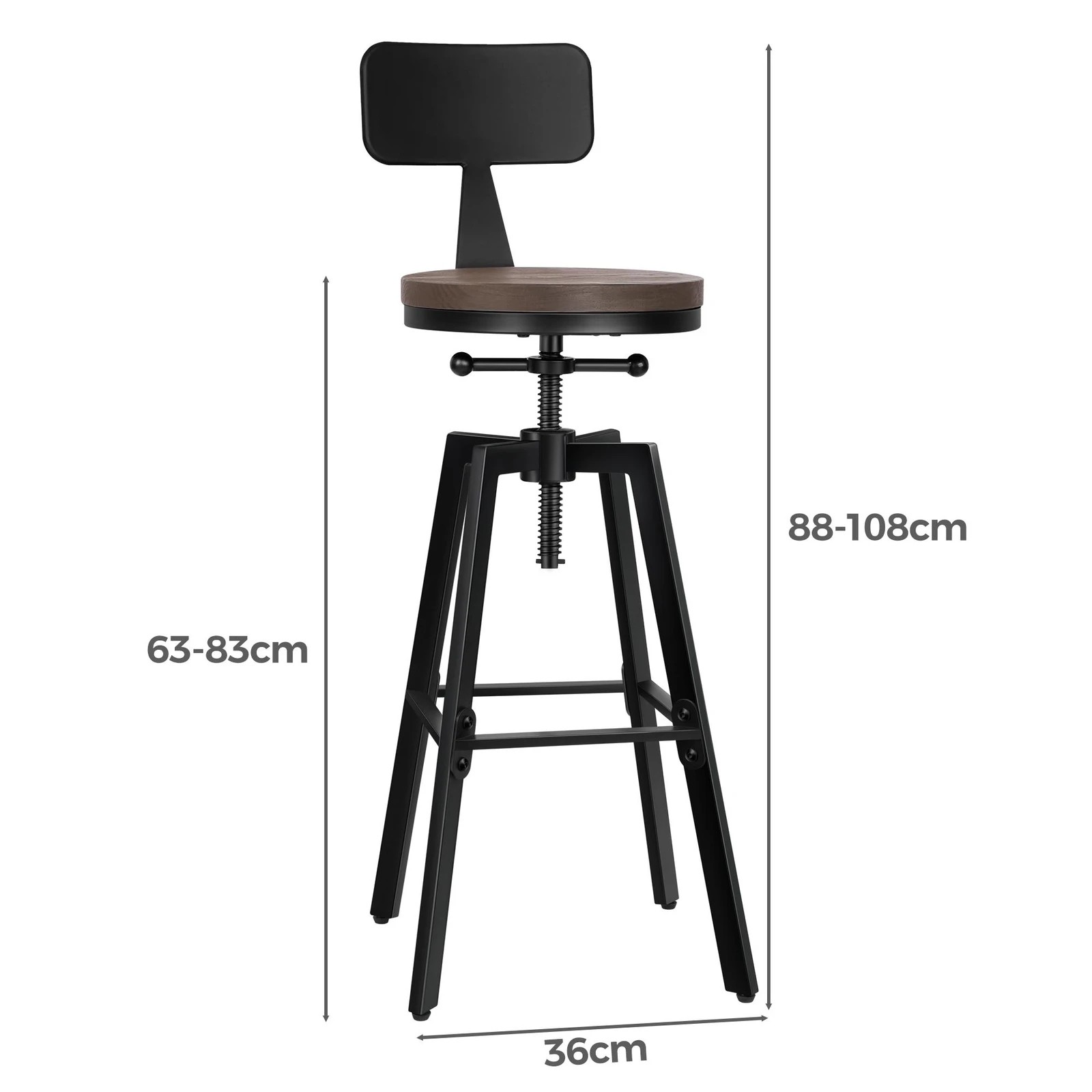 10 Alfordson 1x Bar Stool Retro Kitchen Vintage Chair Industrial Backrest Ezra - Black, 10 of 10