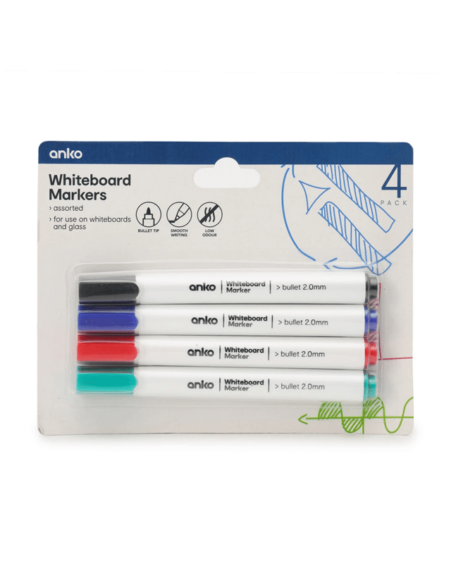 4 Pack Whiteboard Mar