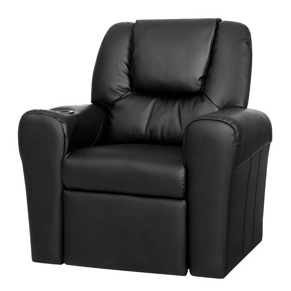 1 Keezi Kids Recliner Chair PU Leather Sofa Lounge Couch Children Armchair - Black, 1 of 7