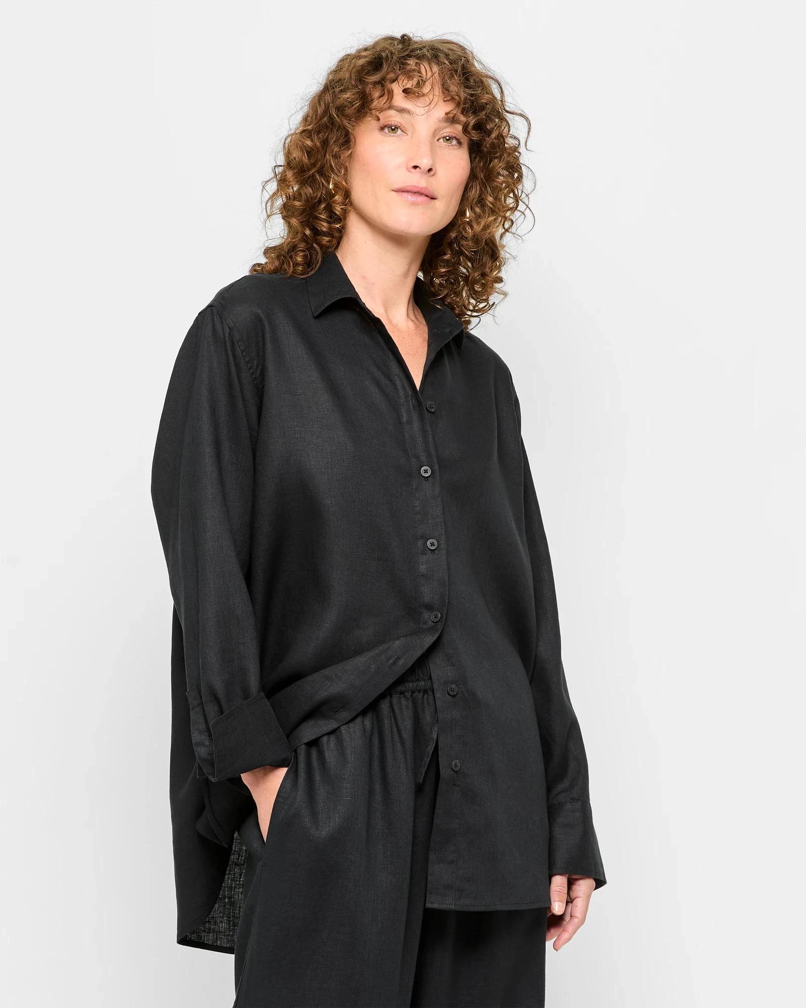 2 Target Woman European Linen Long Sleeve Shirt BLACK, 2 of 5