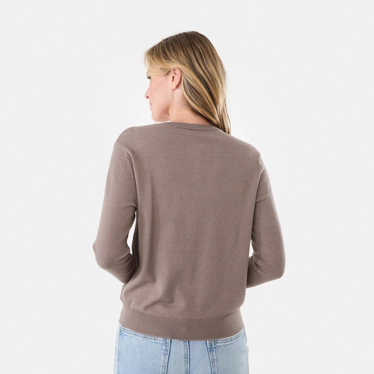 3 Lightweight Crew Neck Cardigan Taupe Brn, 3 of 6