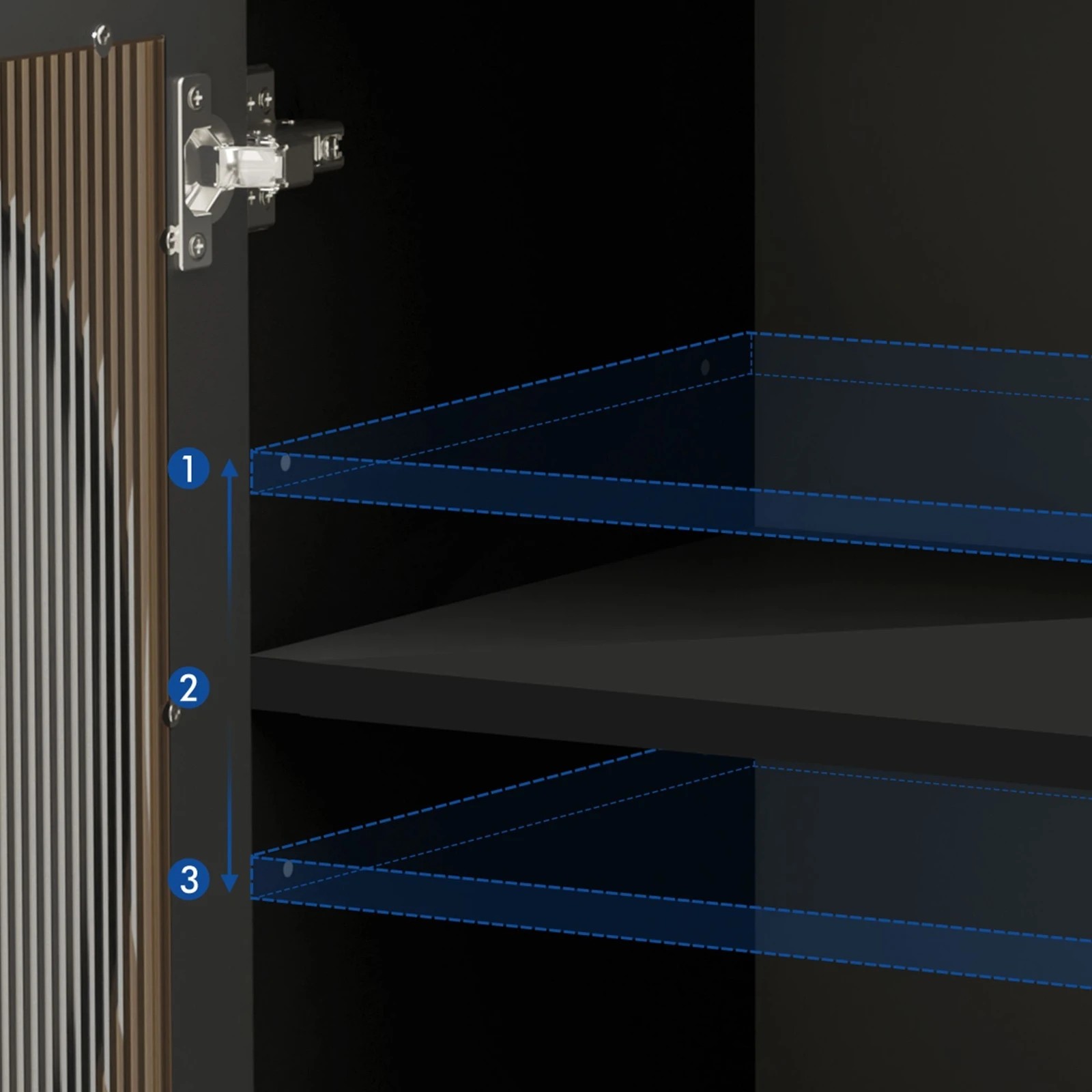 5 Alfordson Buffet Sideboard Cupboard Cabinet Storage Fluted Doors Pantry - Black, 5 of 10