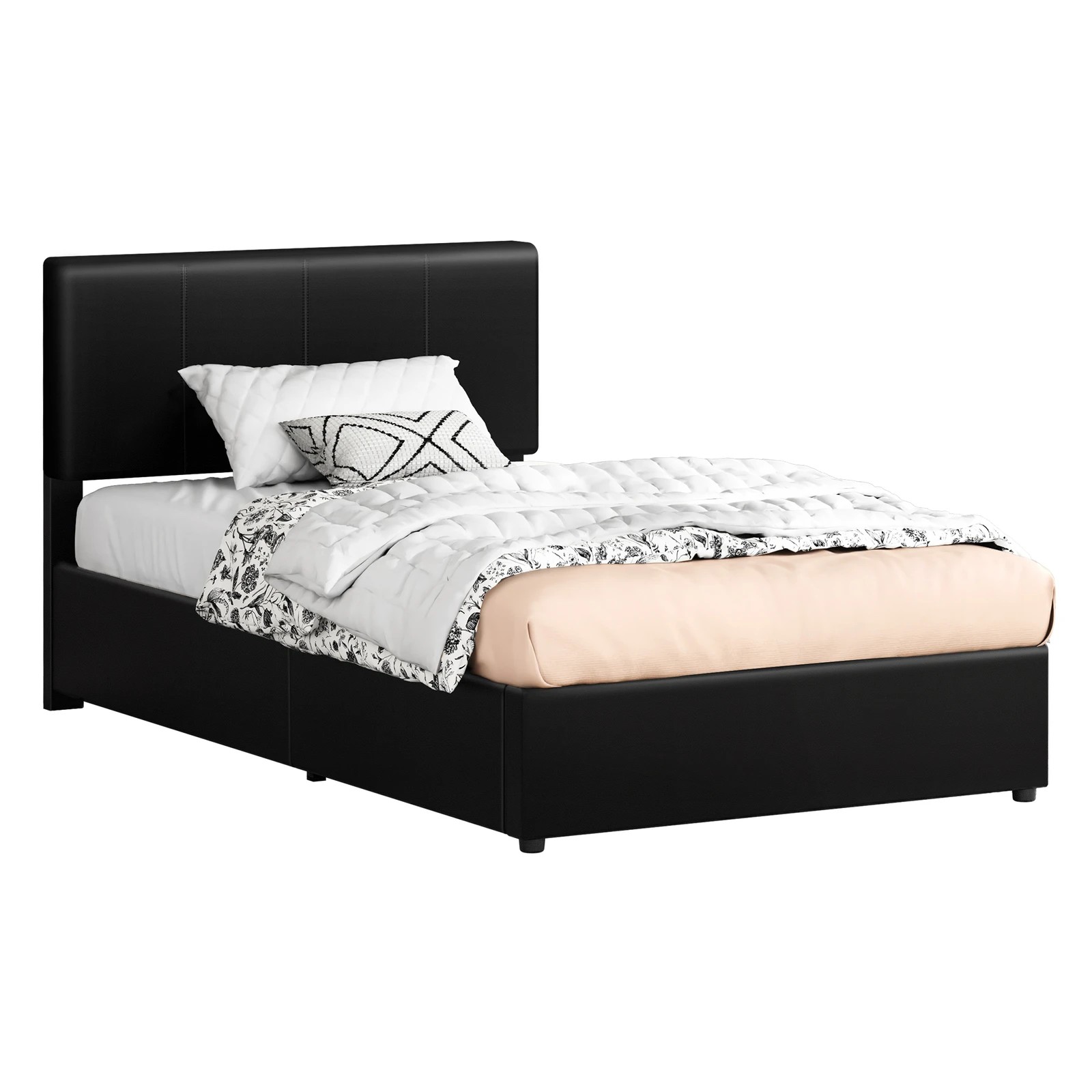 1 Alfordson Bed Frame King Single Gas Lift Storage Adjustable Headboard Luria - Black, 1 of 9