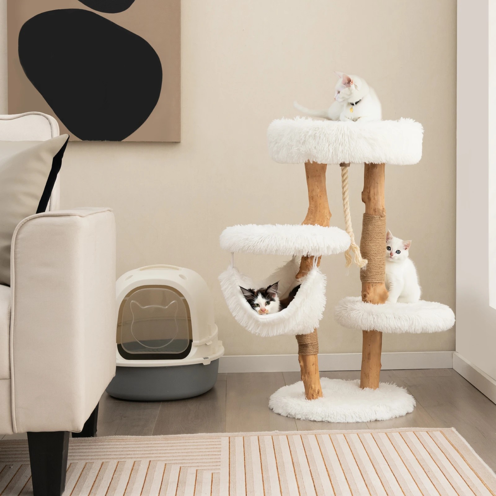 4 Costway 87cm Solid Wood Cat Tower w/Hammock Cat Activity Center, 4 of 6