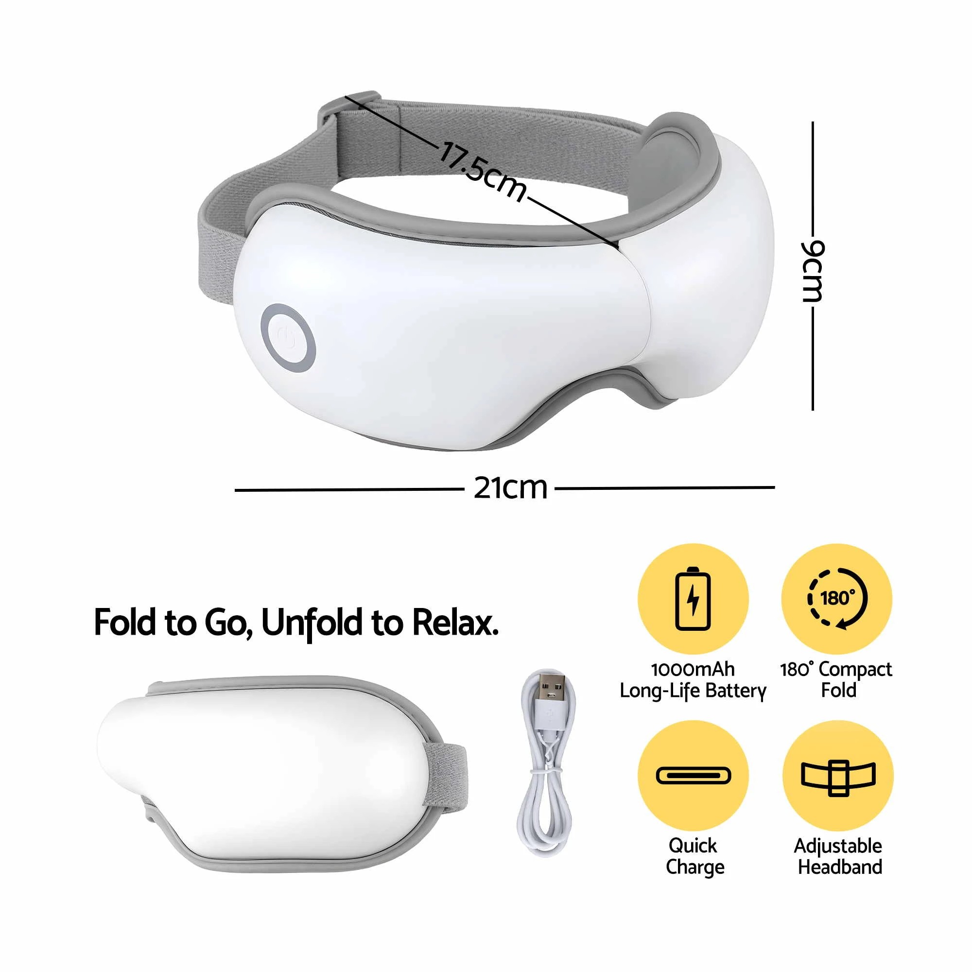 2 Livemor Eye Massager with Heat Sleeping Eyes Mask Folding with Bluetooth Music for Fatigue Relief - White, 2 of 9