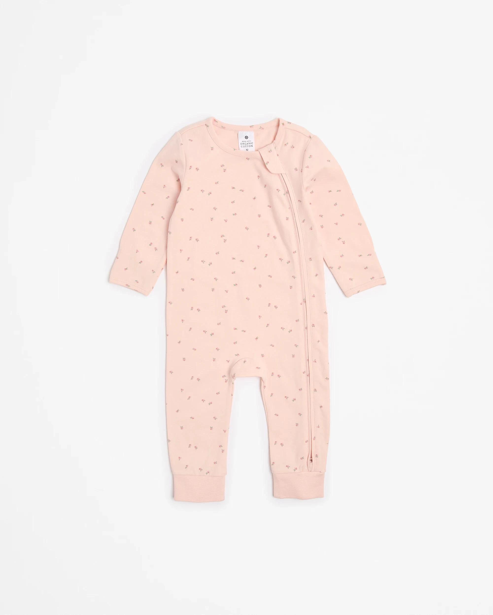 2 Target Baby Baby Organic Cotton Zip Footless Coveralls 3 Pack FLOWER/PINK MARLE/PINK SPOT, 2 of 5