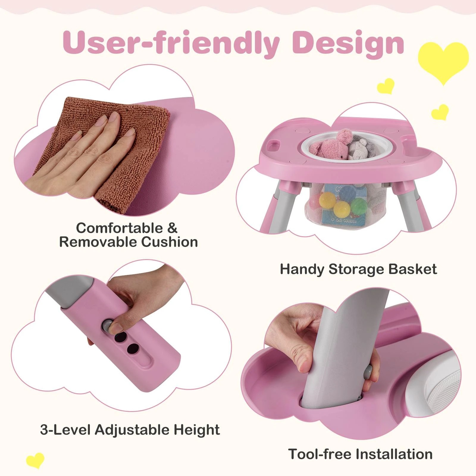 3 Costway 16-in-1 Foldable Baby High Chair w/Adjustable Tray Compact Feeding Chair - Pink, 3 of 3