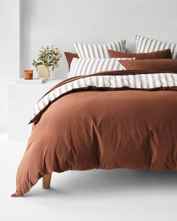 Arlo Cotton Stonewash Quilt Cover Set - Queen Bed - Brown