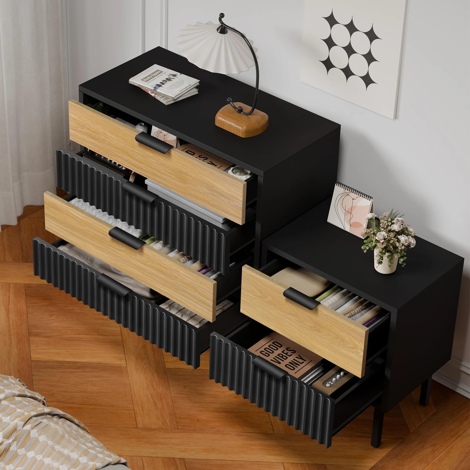 4 Alfordson 4 Chest of Drawers Bedside Table Storage Cabinet Set Dresser - Black, 4 of 10