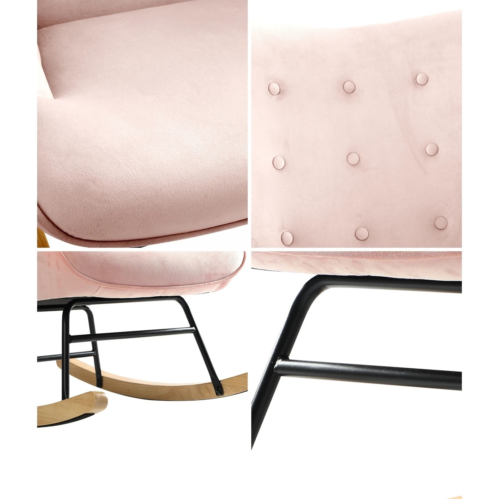 4 Oikiture Rocking Chair Nursing Armchair Velvet Accent Chairs Upholstered
 - Pink, 4 of 10