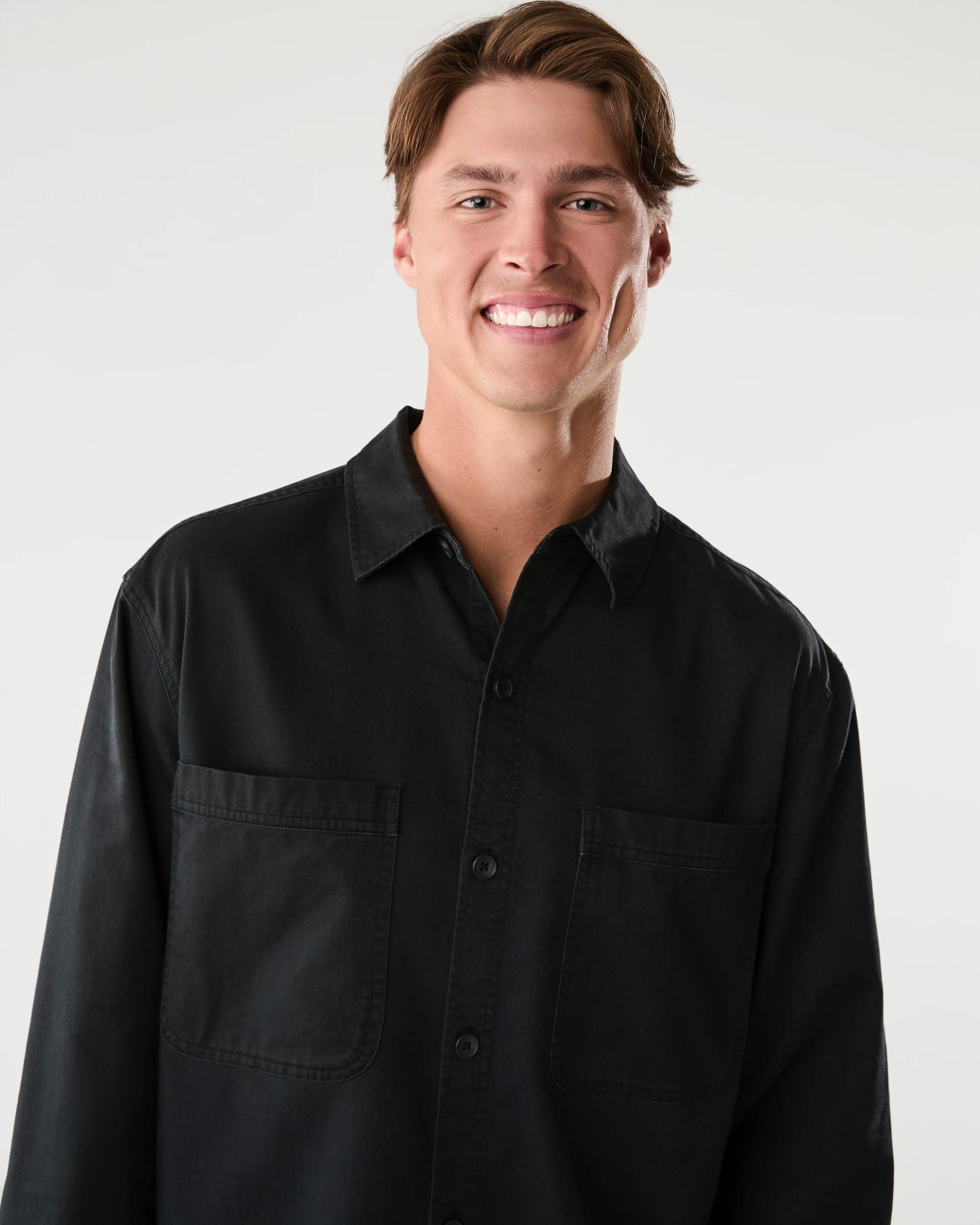 4 Long Sleeve Twill Overshirt Black, 4 of 7