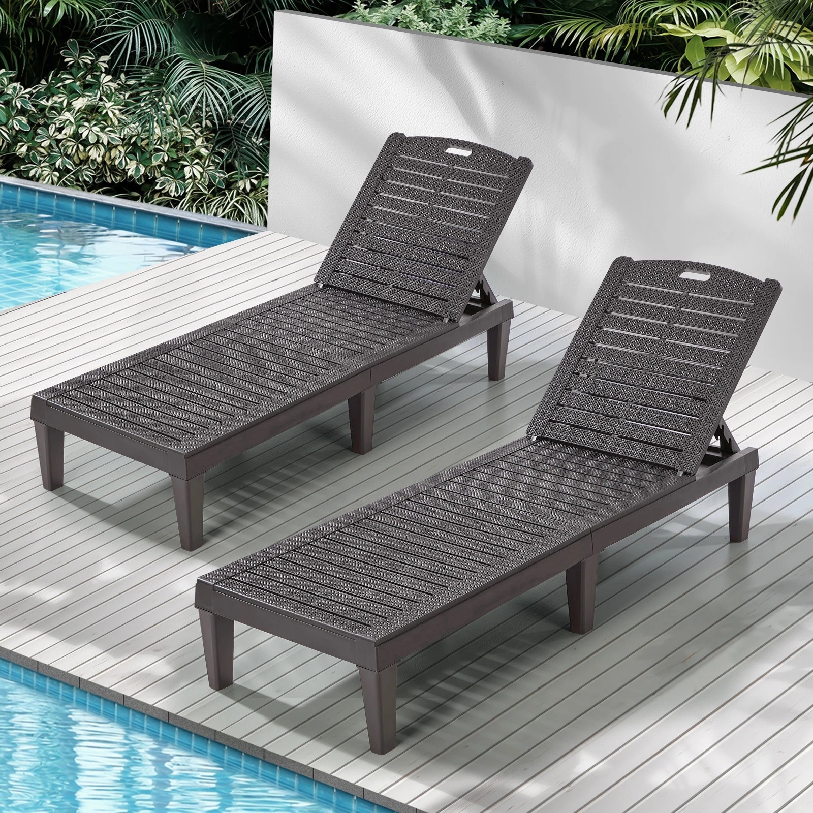 4 Livsip 2-Piece Sun Lounger Adjustable Recliner Chairs Patio Outdoor Furniture - Brown, 4 of 7