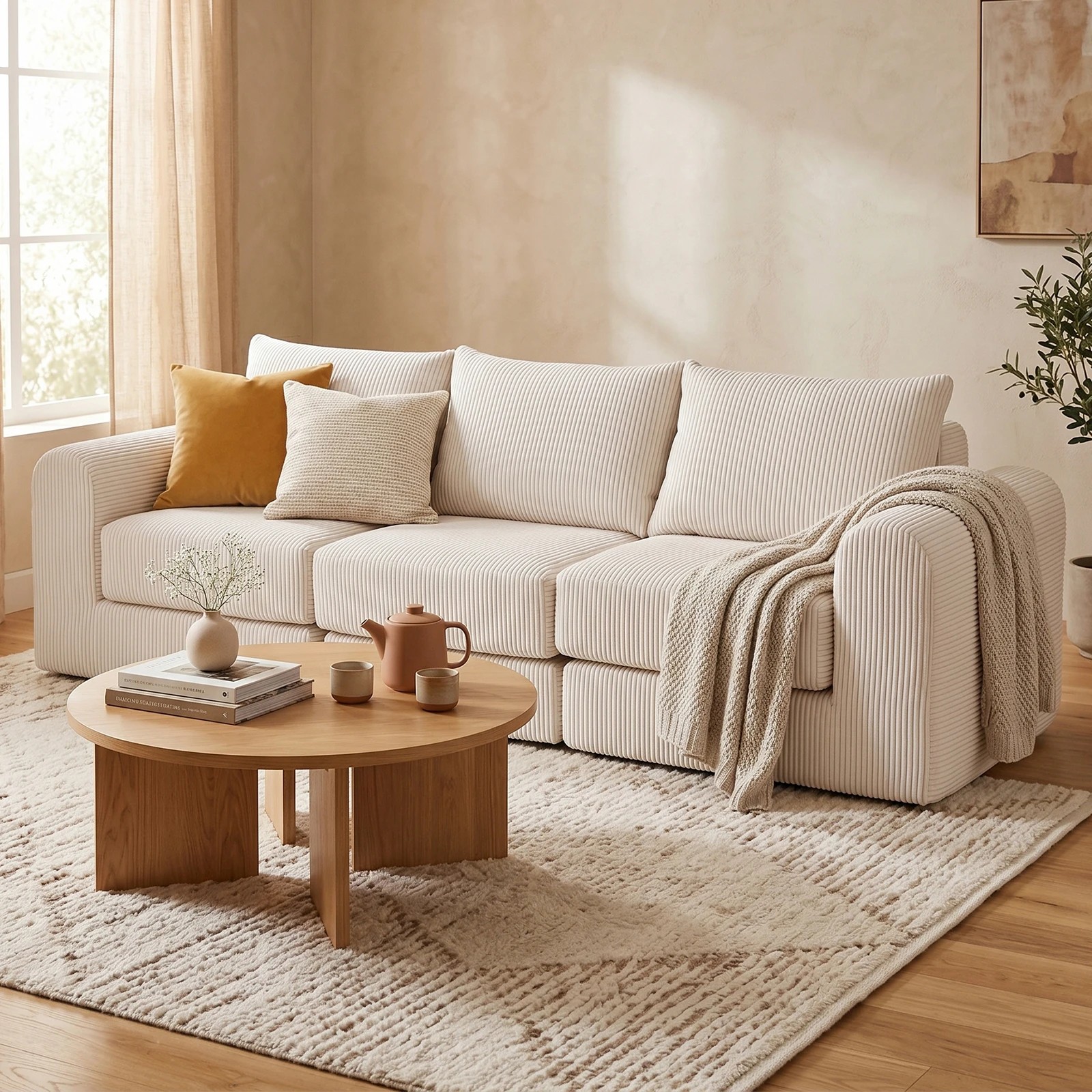 3 Advwin 235cm Modular Sectional 3 Seater Sofa Convertible Floor Sofa Bed Boneless Cloud Couch - Beige, 3 of 6